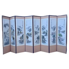 Hand-Painted Asian Screen, Eight Panels