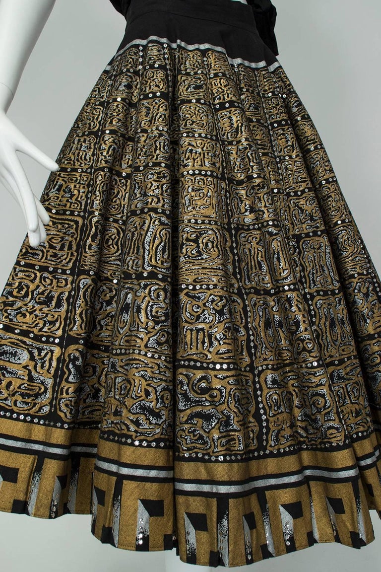 Hand Painted Black and Gold Aztec Mexican Circle Skirt - Jácome Estate ...