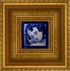 Hand Painted Baroque Cherub or Angel Portuguese Ceramic Tile