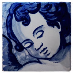 Hand Painted Baroque Cherub or Angel Portuguese Ceramic Tile