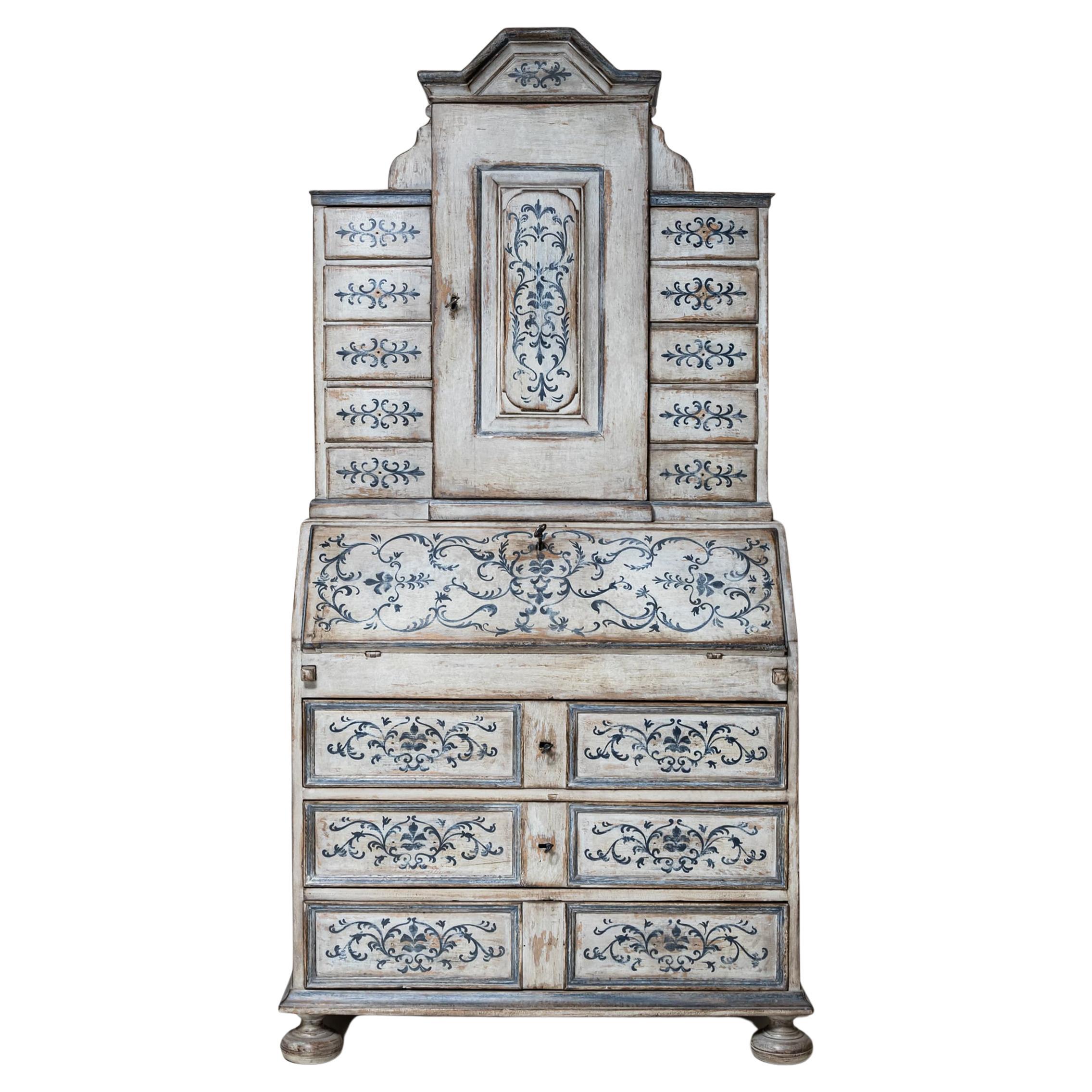 Hand-Painted Baroque Secretary Desk, 18th Century