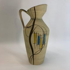 Hand Painted Bay Ceramic Pitcher/Vase, West-Germany by Bodo Mans, 1950