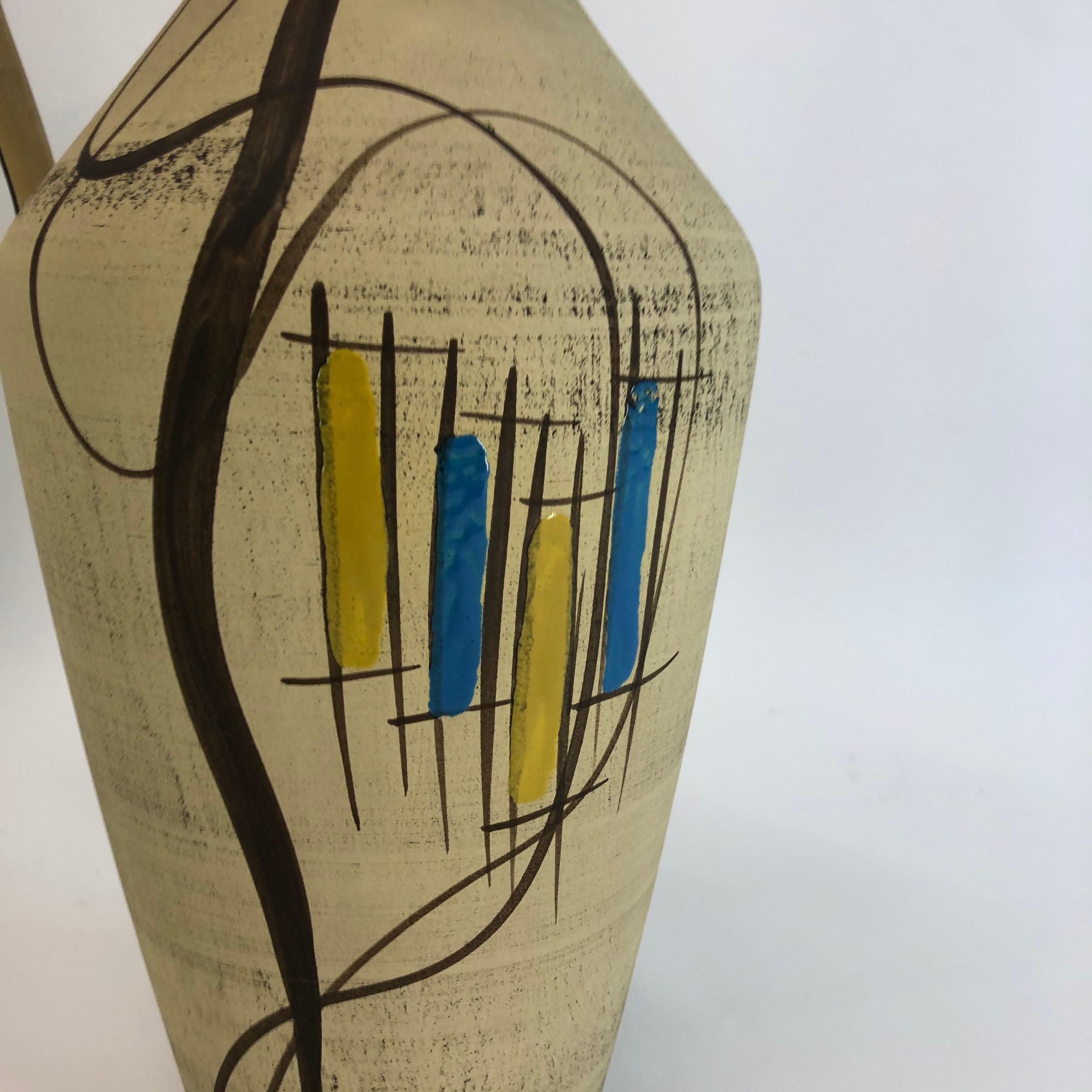 Tedesco Brocca/vaso in ceramica dipinta a mano, Germania occidentale di Bodo Mans, 1950 in vendita