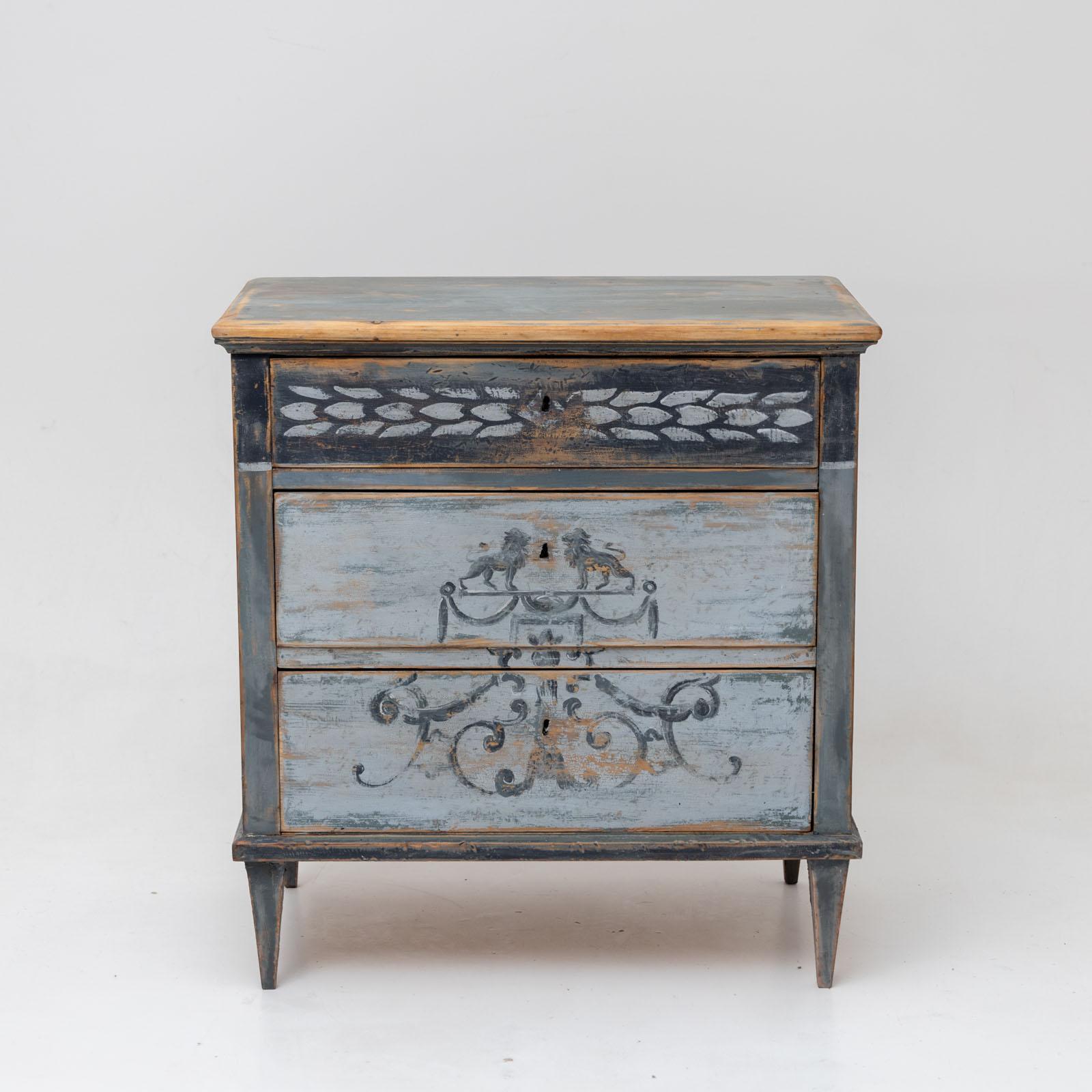 German Hand-painted Biedermeier Chest of Drawers, 1st Half 19th Century For Sale