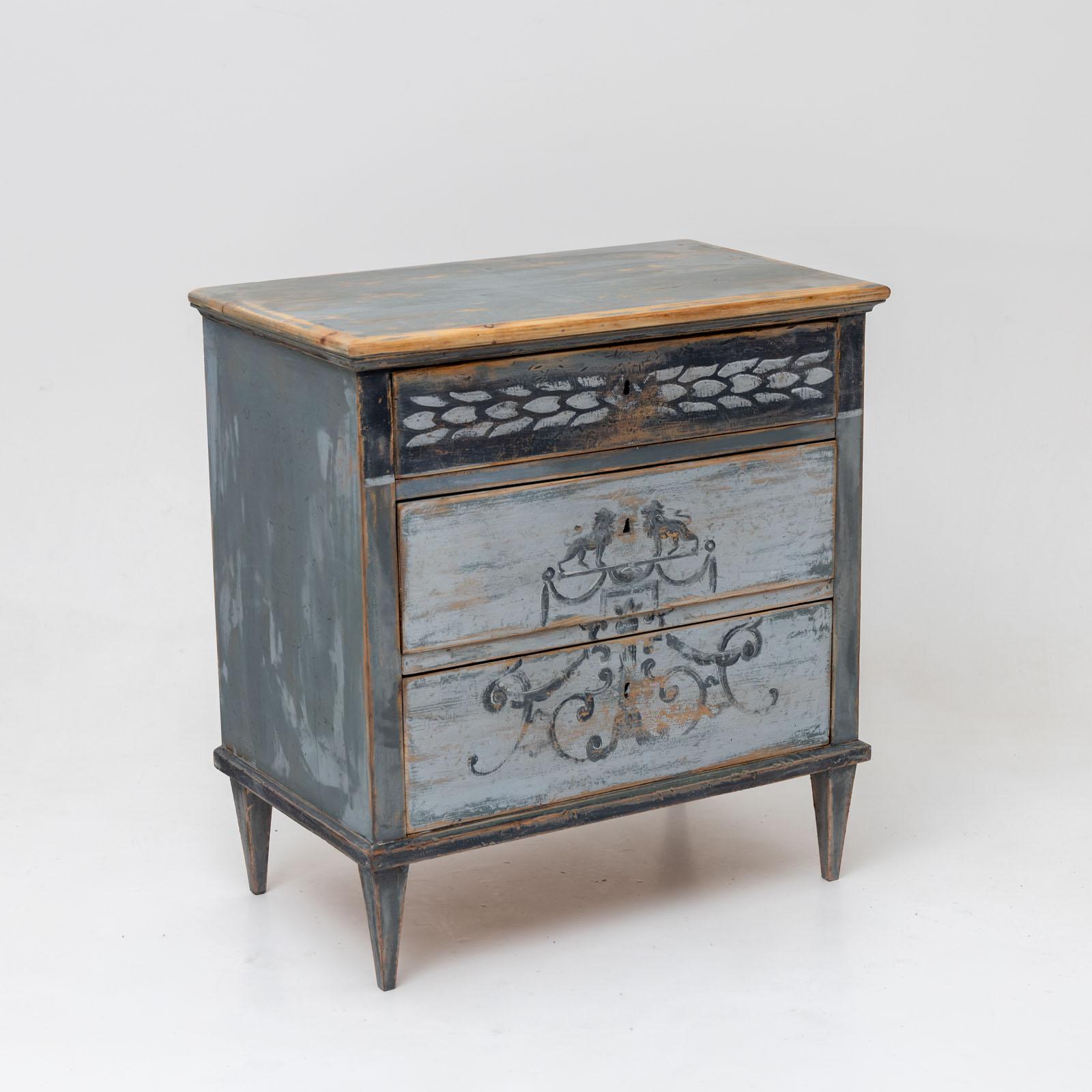 Hand-Painted Hand-painted Biedermeier Chest of Drawers, 1st Half 19th Century For Sale