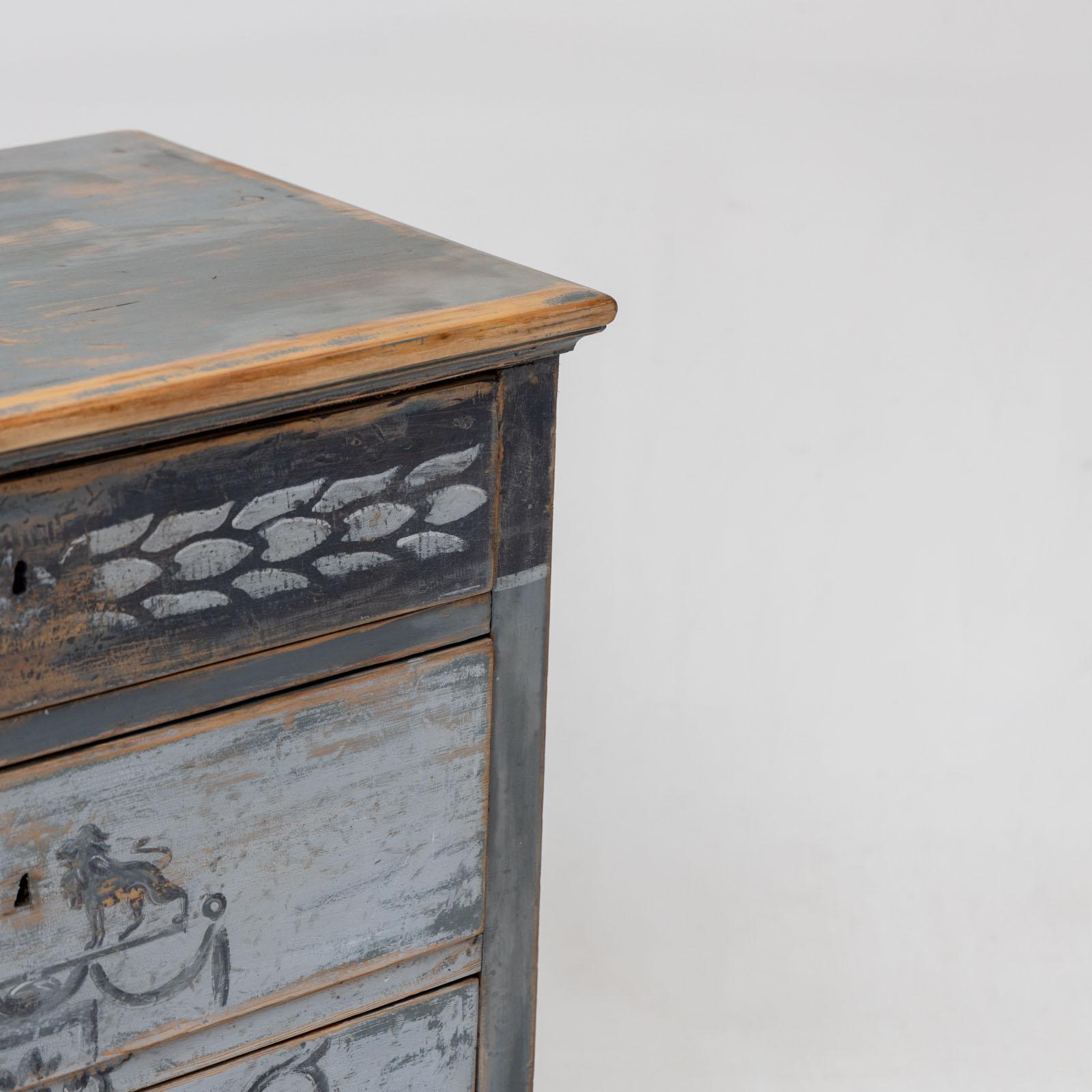 Hand-painted Biedermeier Chest of Drawers, 1st Half 19th Century In Good Condition For Sale In Greding, DE
