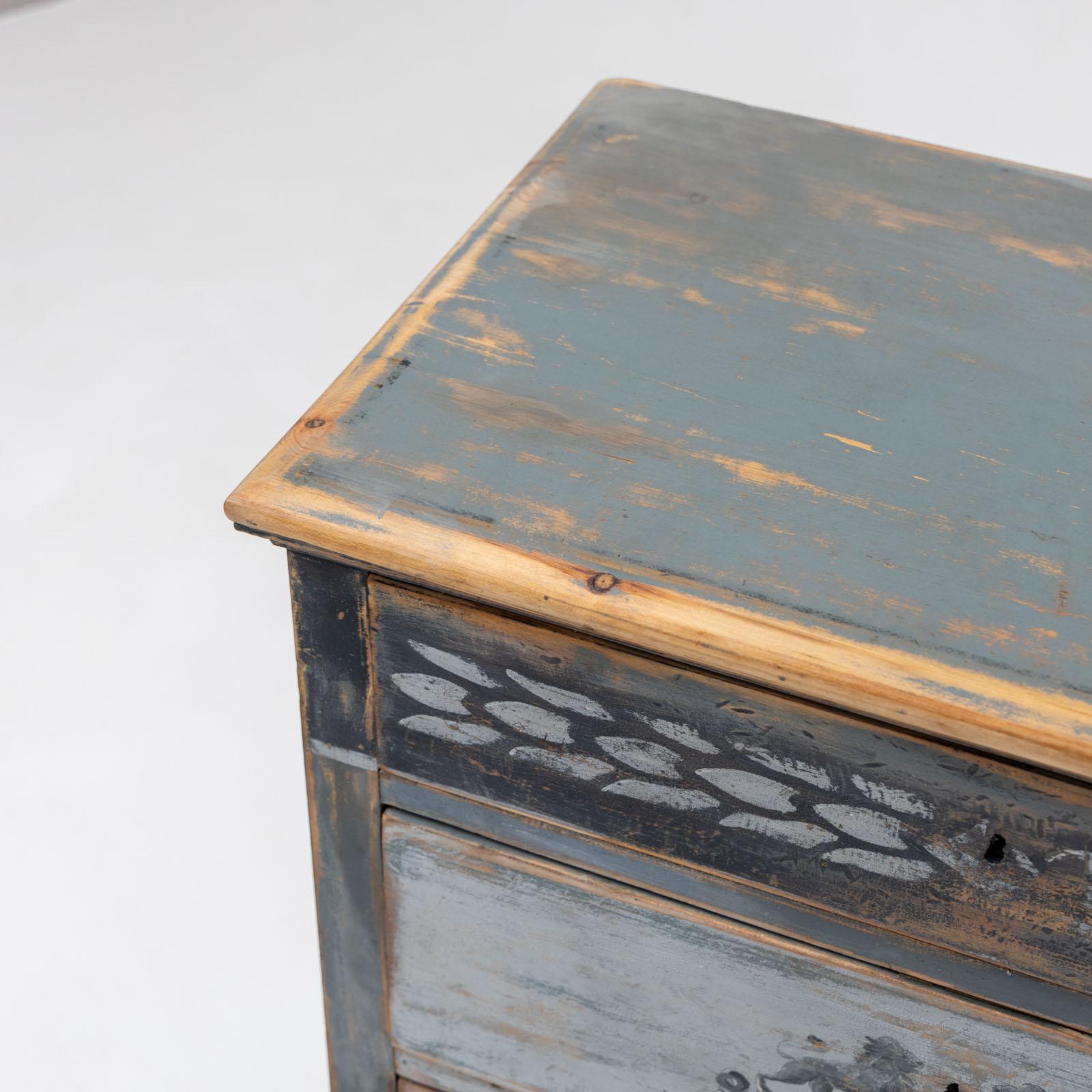 Softwood Hand-painted Biedermeier Chest of Drawers, 1st Half 19th Century For Sale