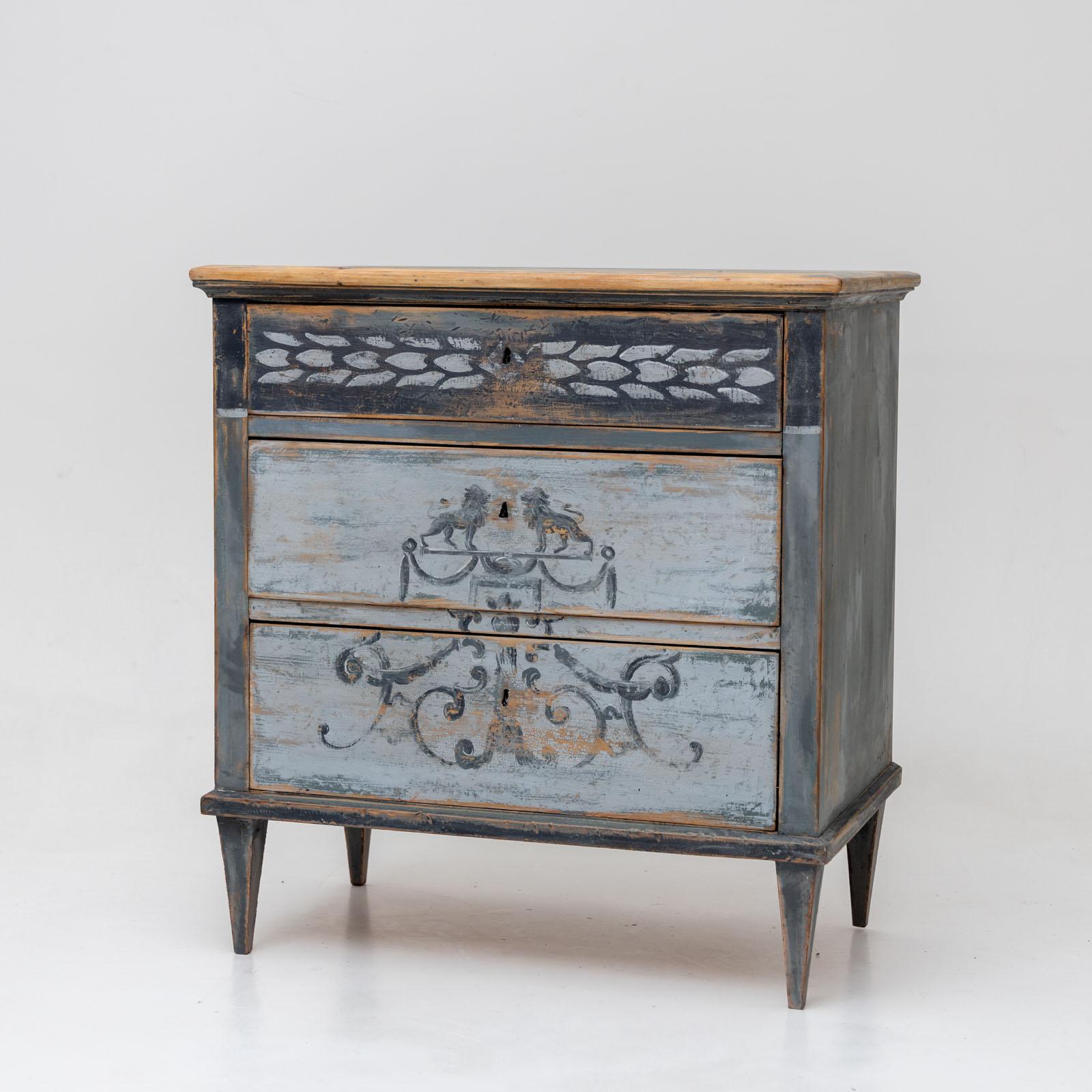 Hand-painted Biedermeier Chest of Drawers, 1st Half 19th Century For Sale 2