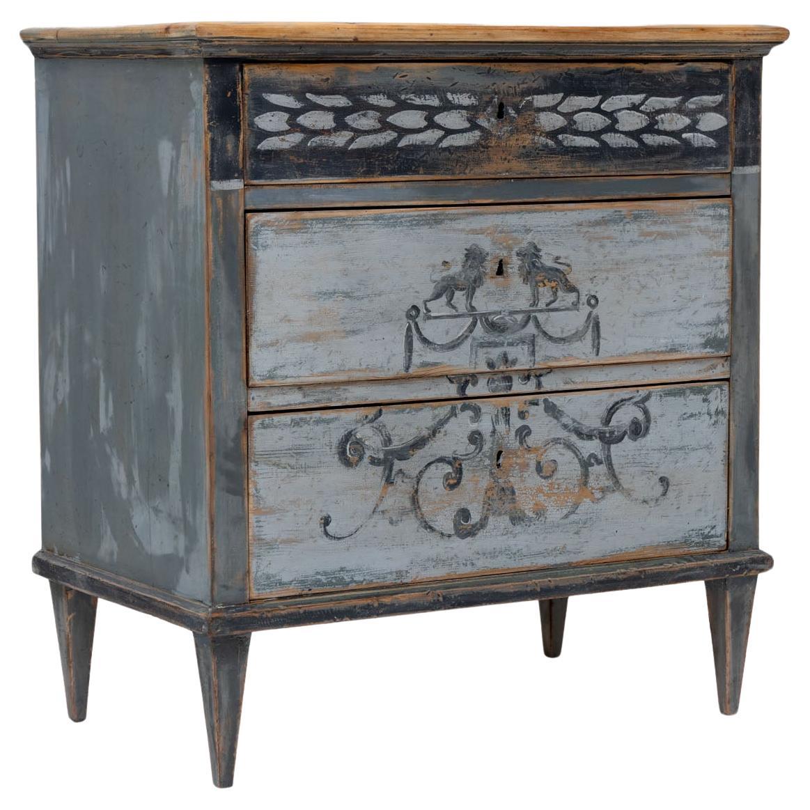 Hand-painted Biedermeier Chest of Drawers, 1st Half 19th Century For Sale