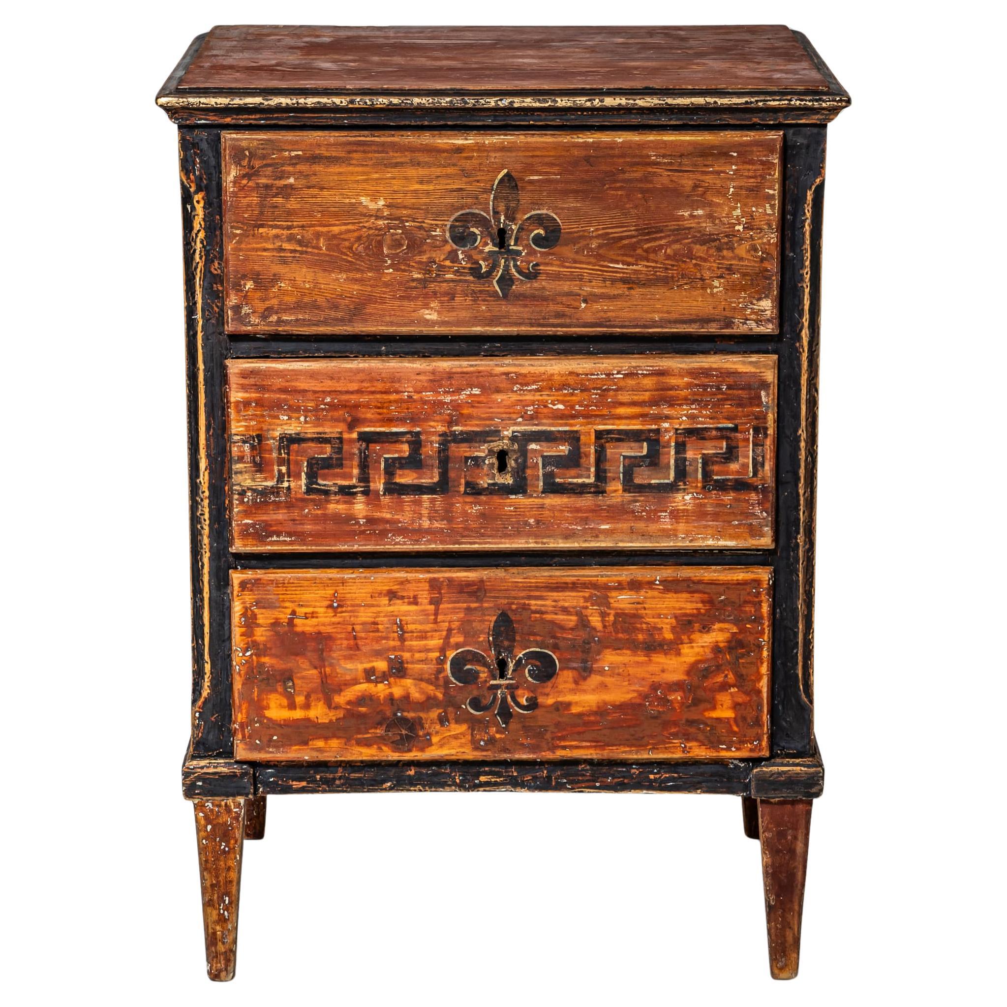 Hand-Painted Biedermeier Chest of Drawers in Red, first half of the 19th Century For Sale