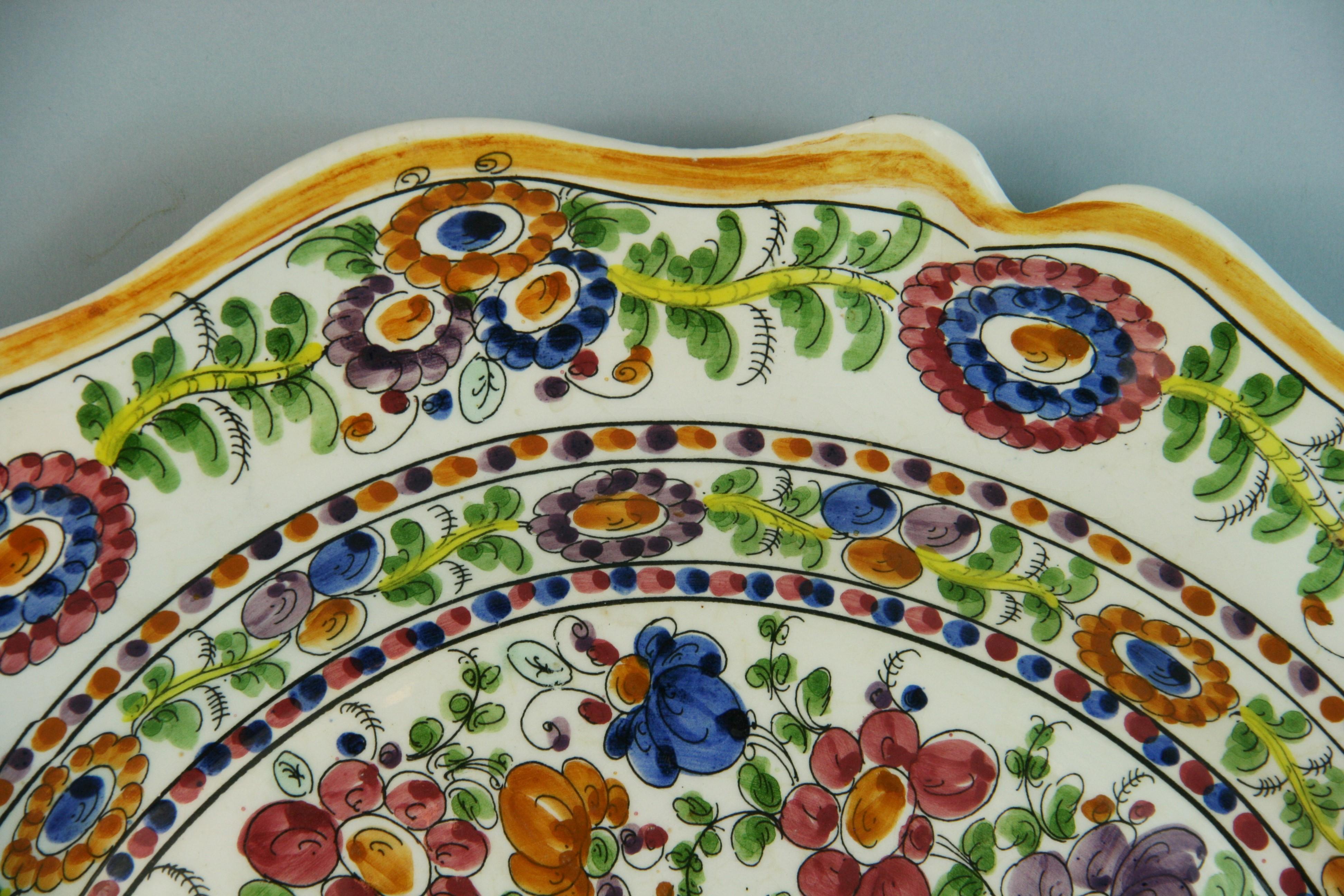Mid-20th Century Hand Painted Birds and Flower Platter For Sale
