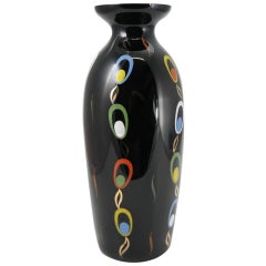 Hand Painted Black Glass Vase by VEB Kunstglas Arnstadt, 1960s