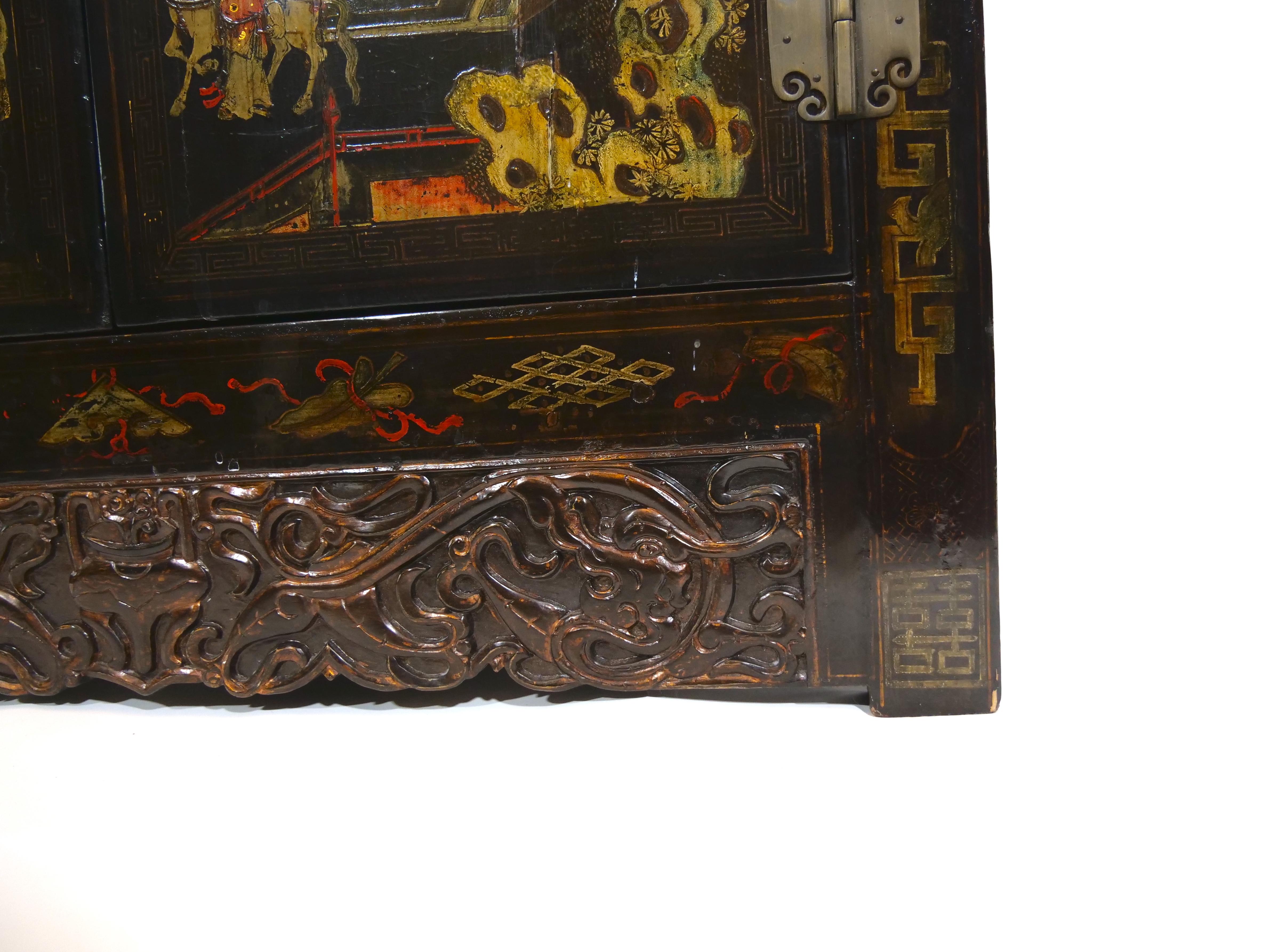 Hand Painted Black Lacquered Two Piece Cabinet For Sale 9