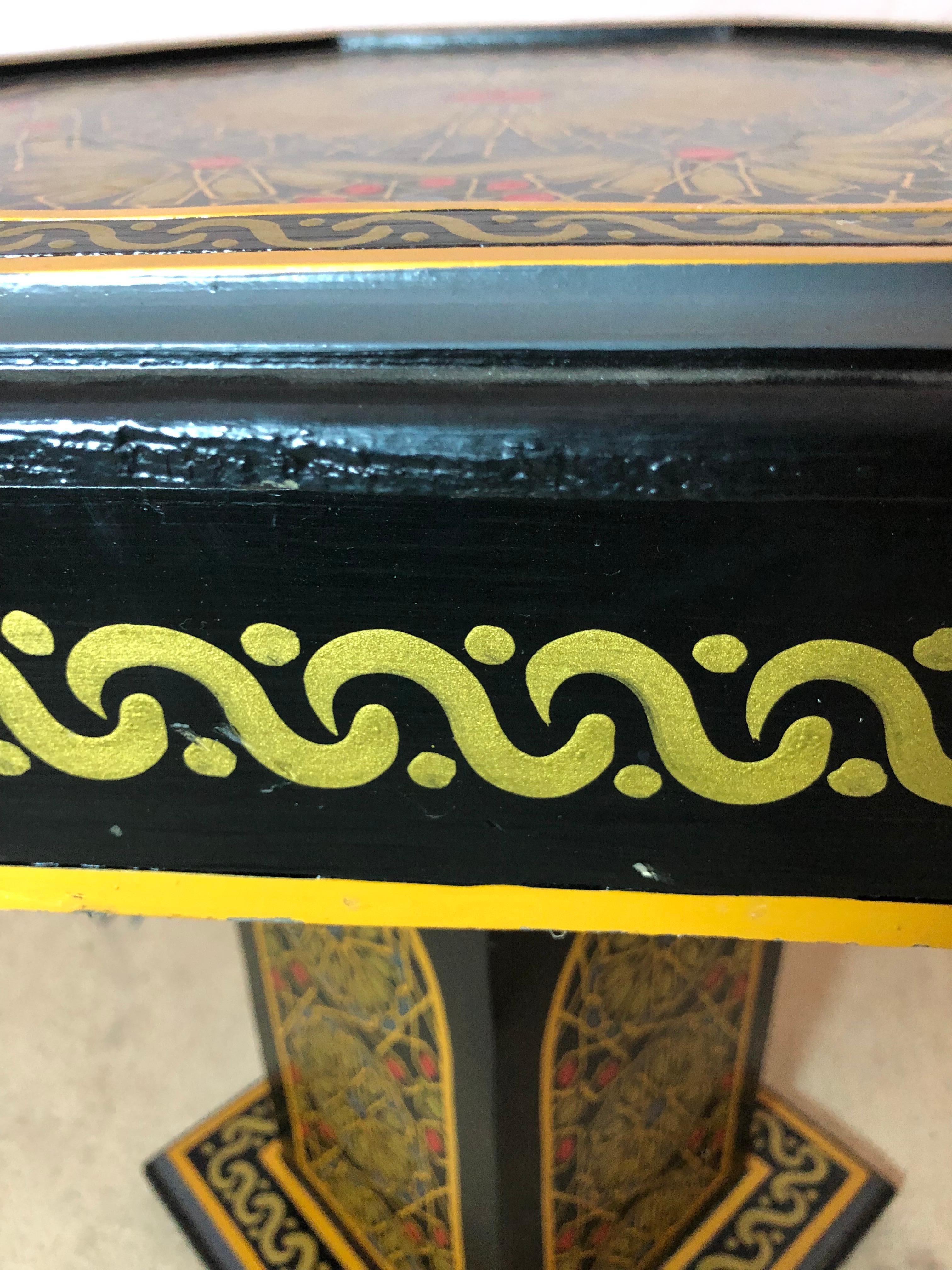 Moroccan End, Side or Lamp Tables Hand Painted in Black and Gold, a Pair For Sale 9