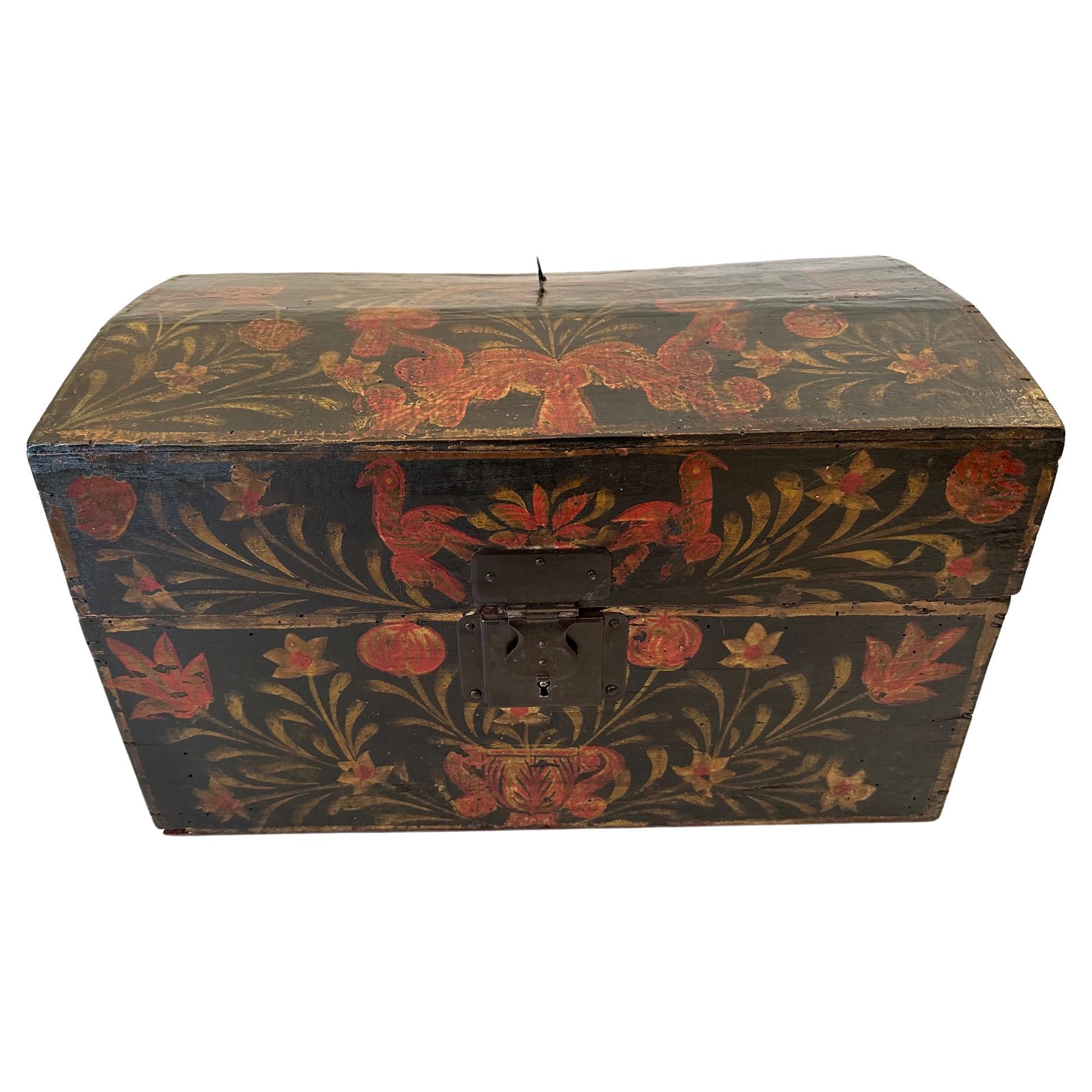 Hand Painted Black & Red Folk Art Box