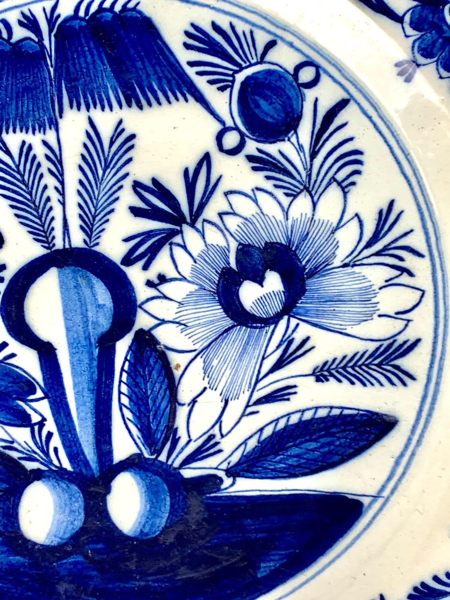 Dutch Hand Painted Blue and White Delft Charger Netherlands Circa 1800 For Sale
