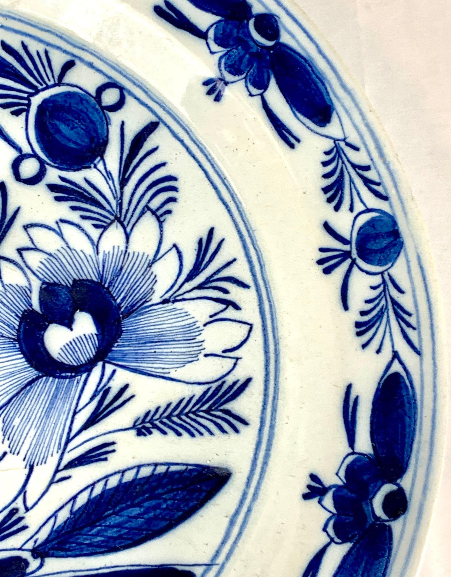 18th Century Hand Painted Blue and White Delft Charger Netherlands Circa 1800 For Sale