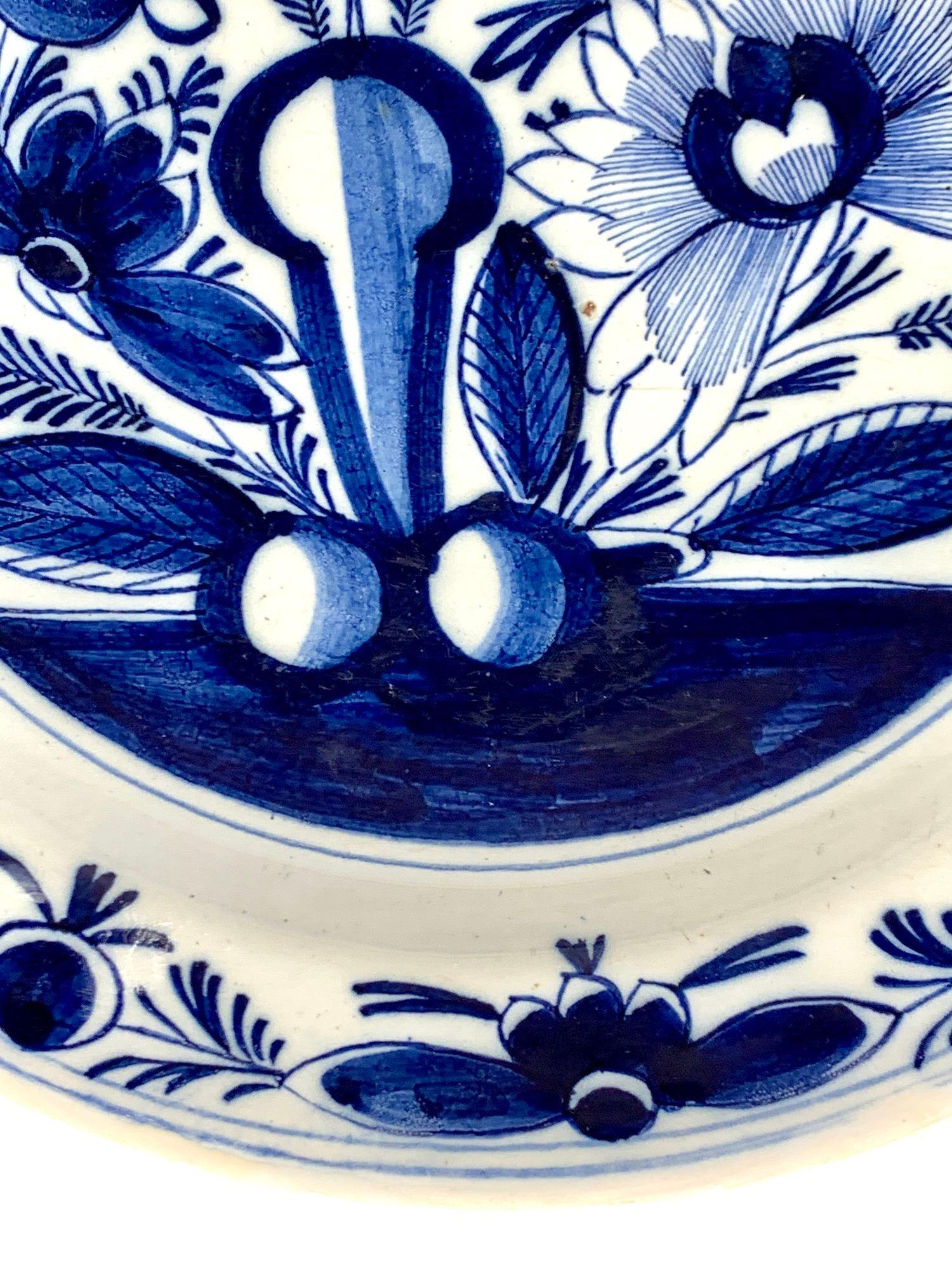 Hand Painted Blue and White Delft Charger Netherlands Circa 1800 For Sale 1
