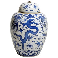 Hand-Painted Blue and White Jar with Lid