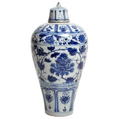 Hand-Painted Blue and White Jar with Lid