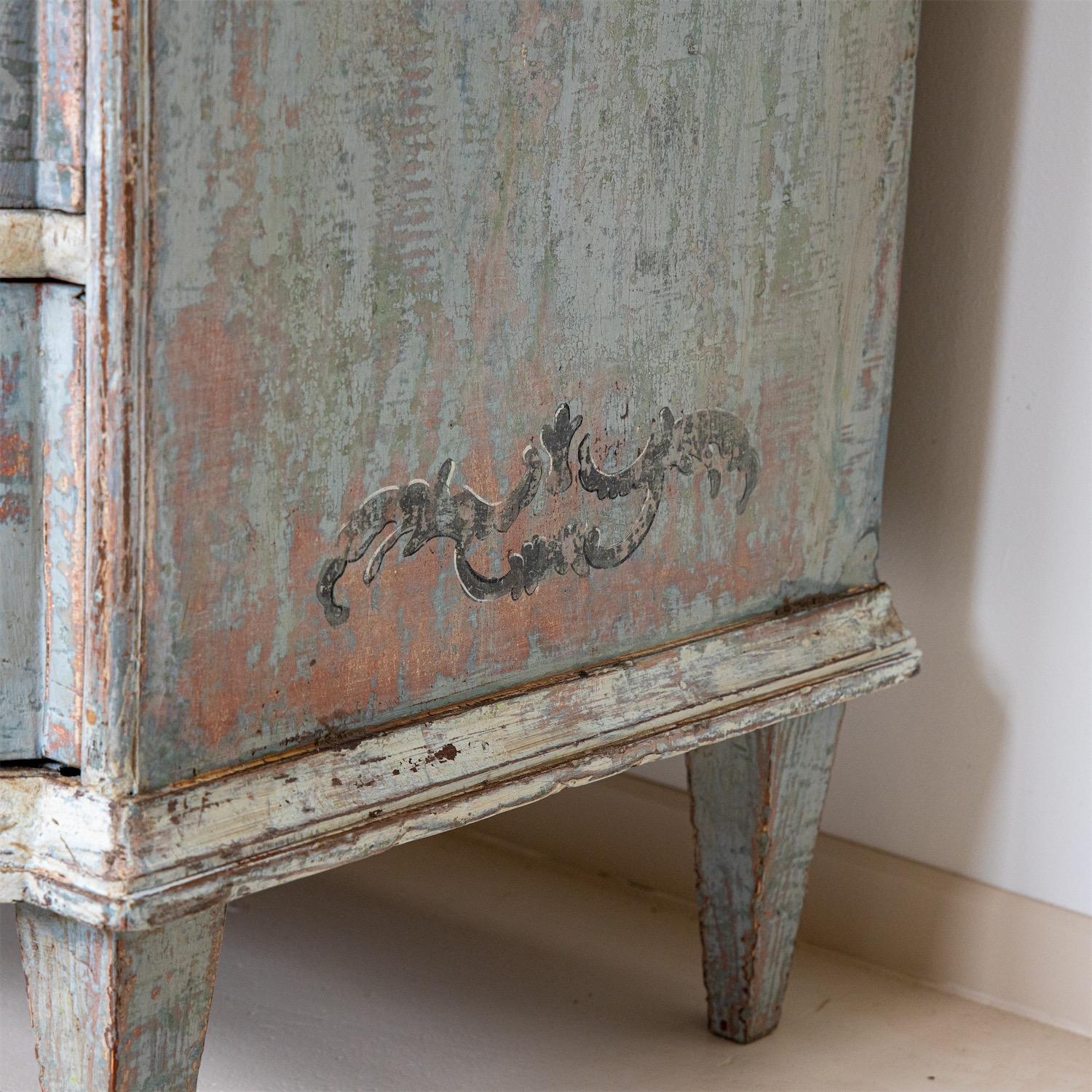 Hand-Painted Hand Painted Blue Baroque Chest of Drawers, 18th Century