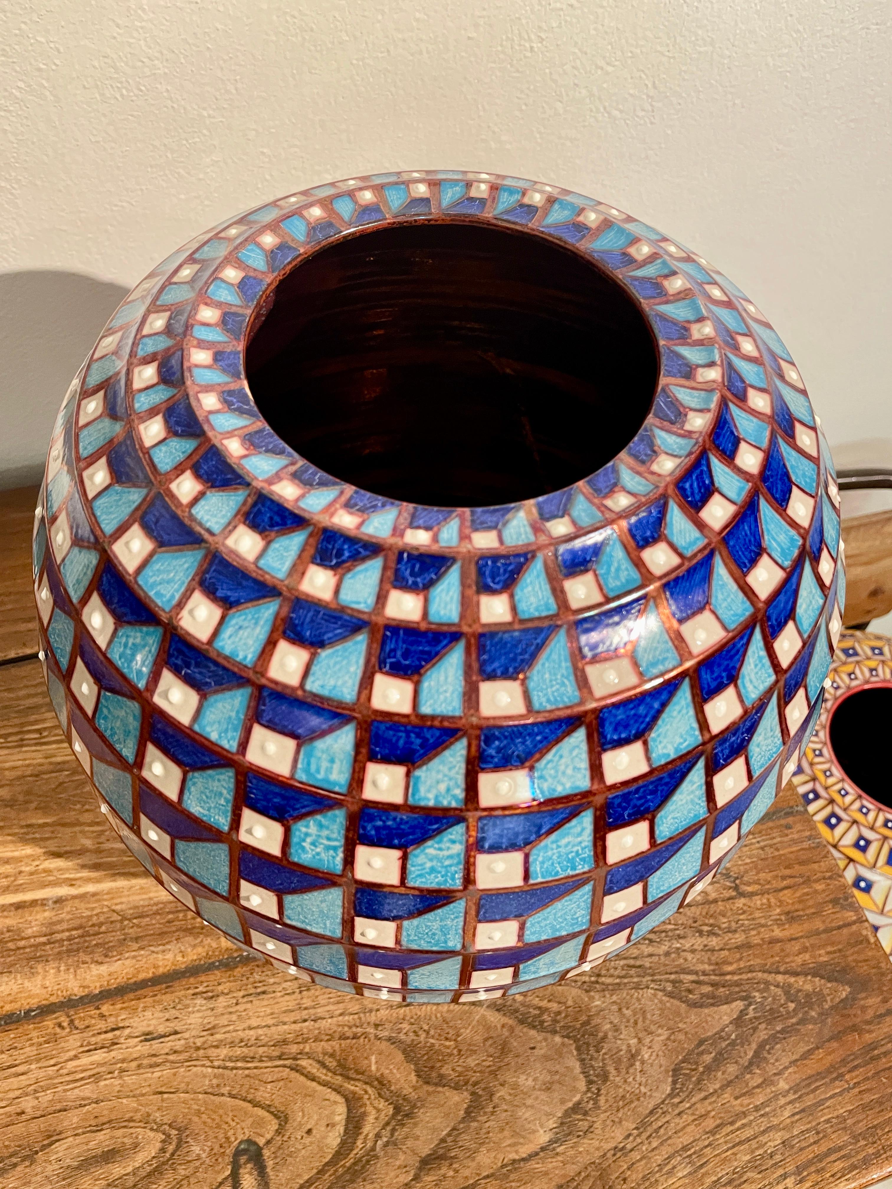 Hand-Painted Hand Painted  Blue Ceramic Vase by Bottega Vignoli Italy Contemporary Majolica For Sale