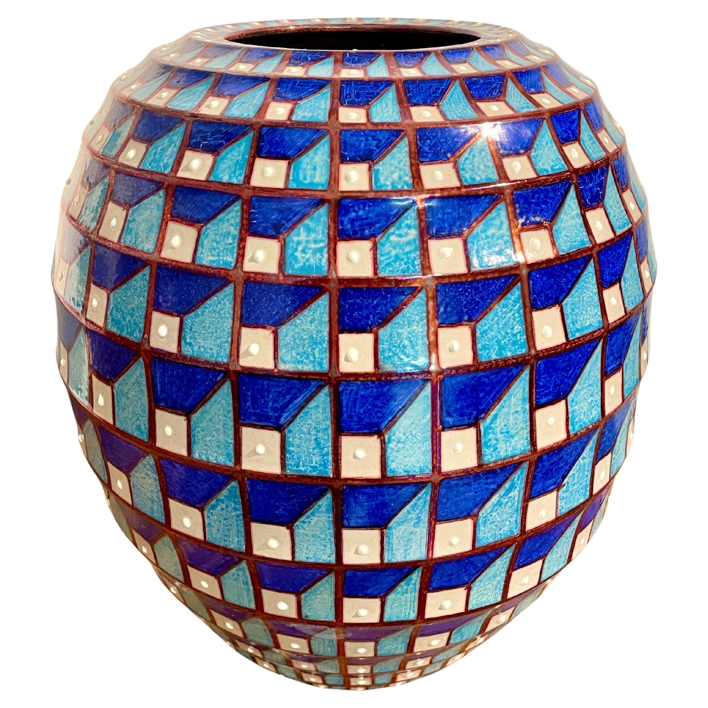 Pintado a mano  Jarrón de cerámica azul de Bottega Vignoli Italia Mayólica contemporánea