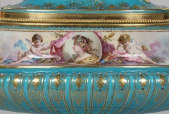 Hand Painted Blue Porcelain and Gilt Bronze Centerpiece in the Louis XVI Style