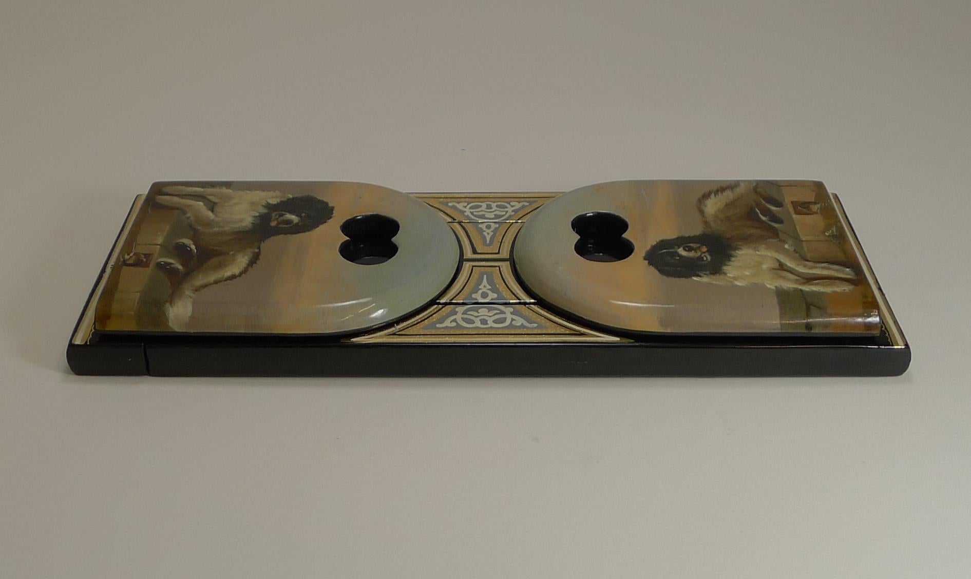 Late Victorian Hand Painted Book Slide / Bookends Dog, After Sir Edwin Henry Landseer For Sale