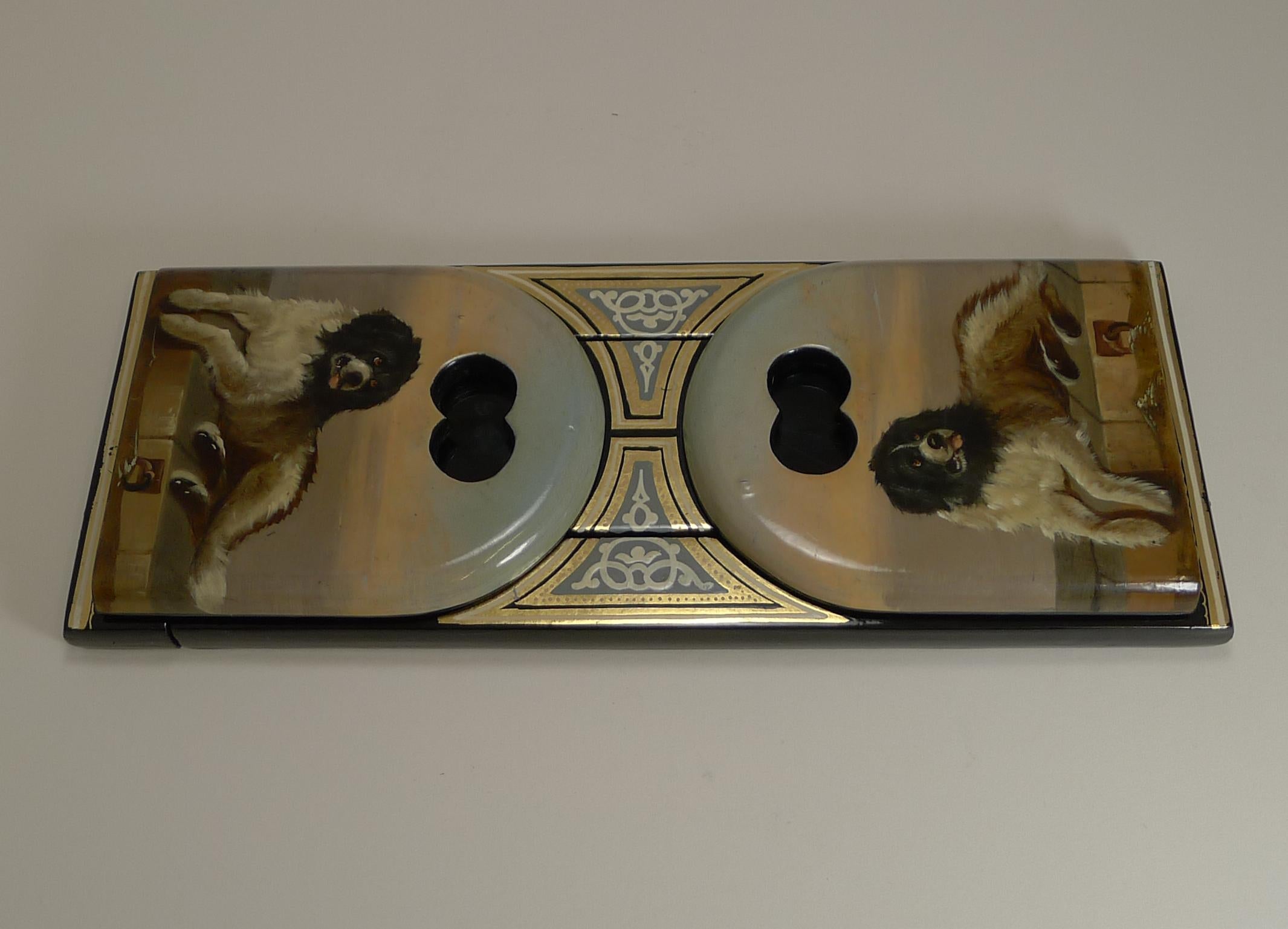 English Hand Painted Book Slide / Bookends Dog, After Sir Edwin Henry Landseer For Sale