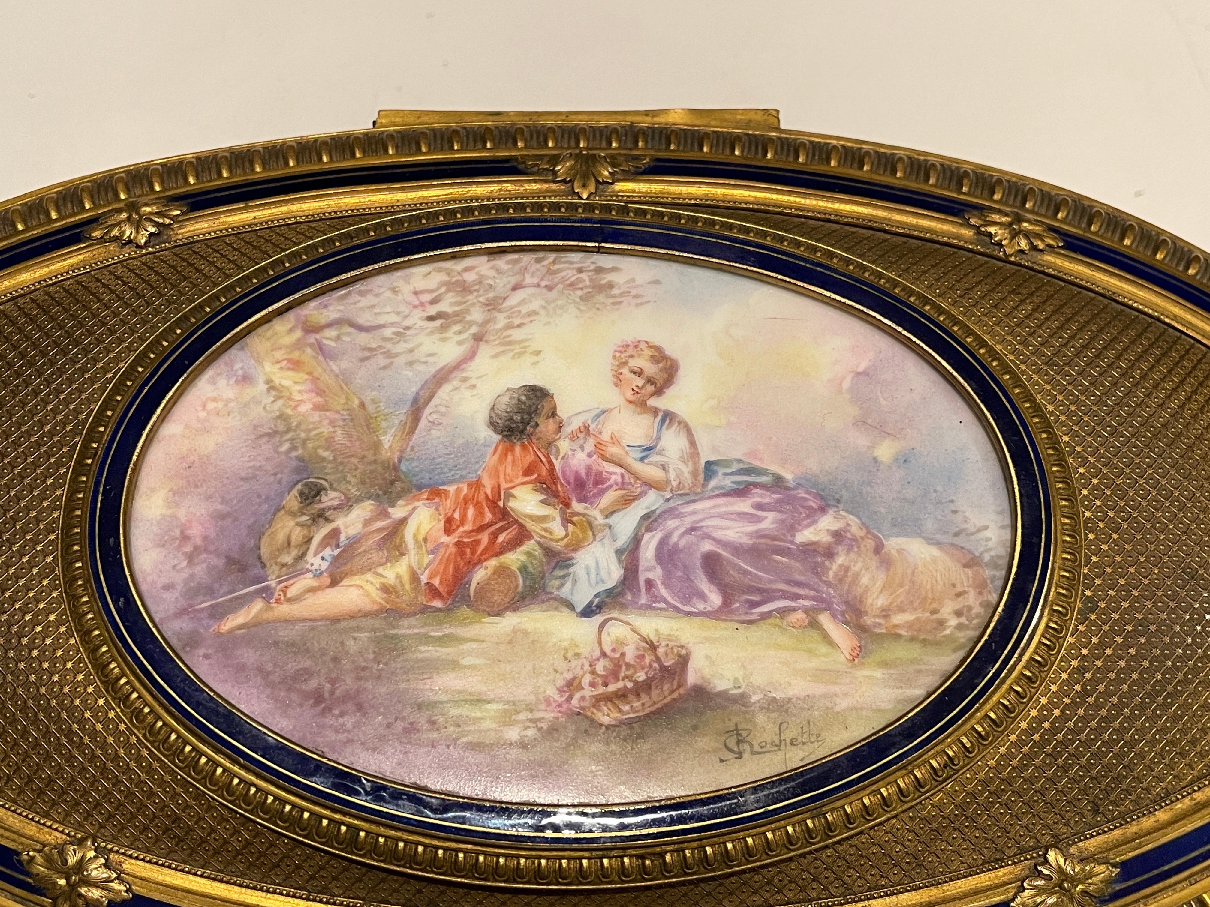 Hand Painted Bronze Mounted Sevres Porcelain Box In Good Condition In Norwood, NJ