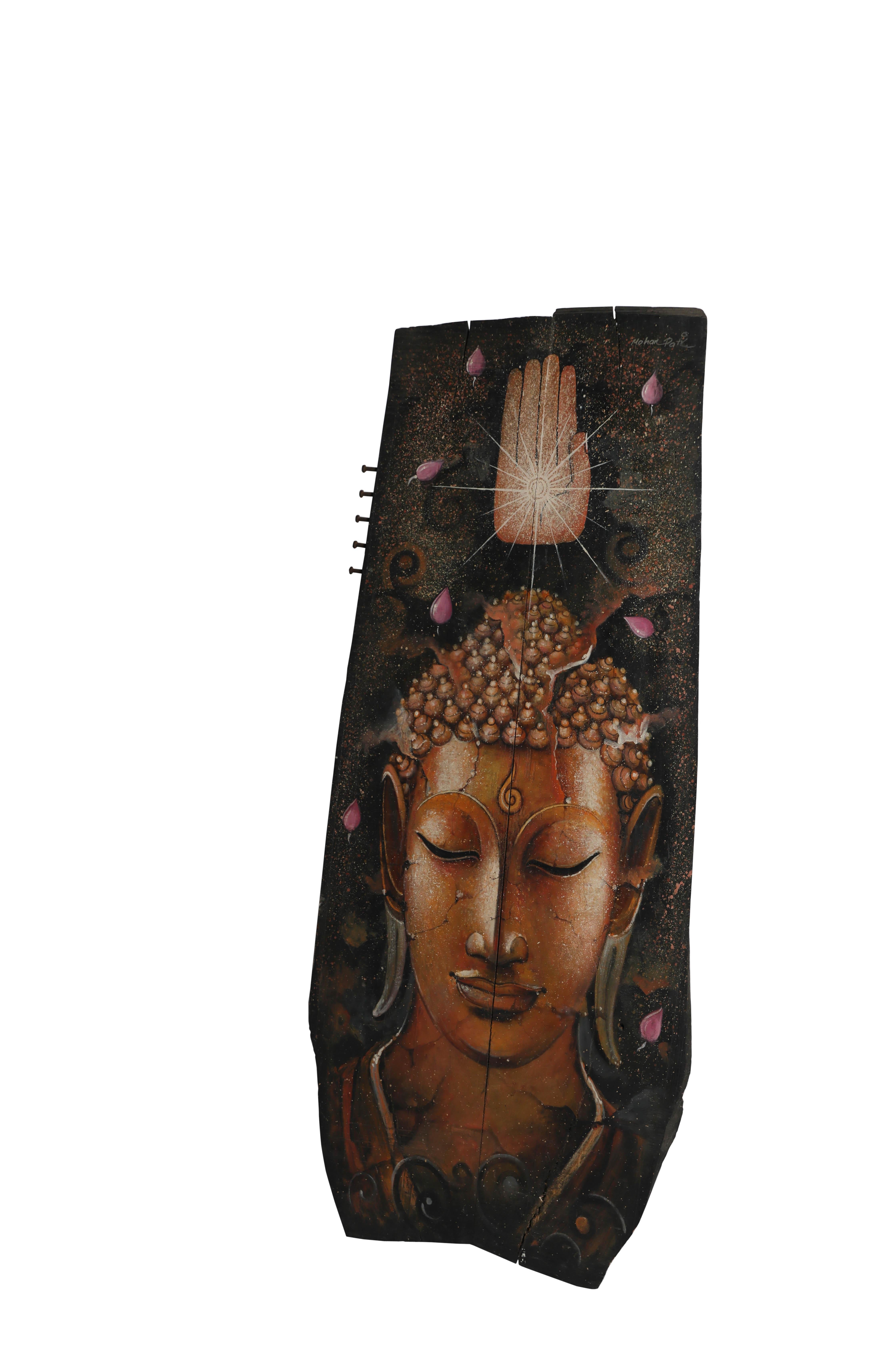 Bohemian Hand Painted Buddha Door Panel, 1960's