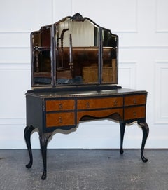 Hand Painted Carbon & Bronze Colour Dressing Table with Burr Walnut Drawers