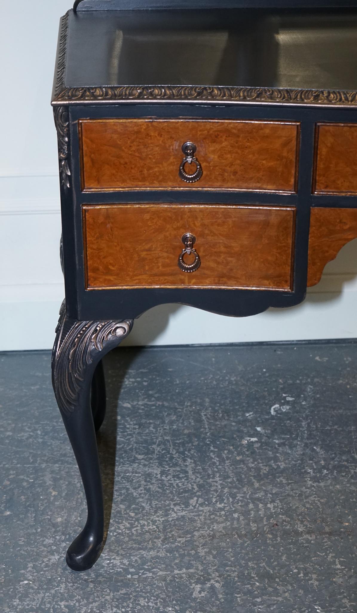 Hand-Crafted Hand Painted Carbon & Bronze Colour Dressing Table with Burr Walnut Drawers For Sale