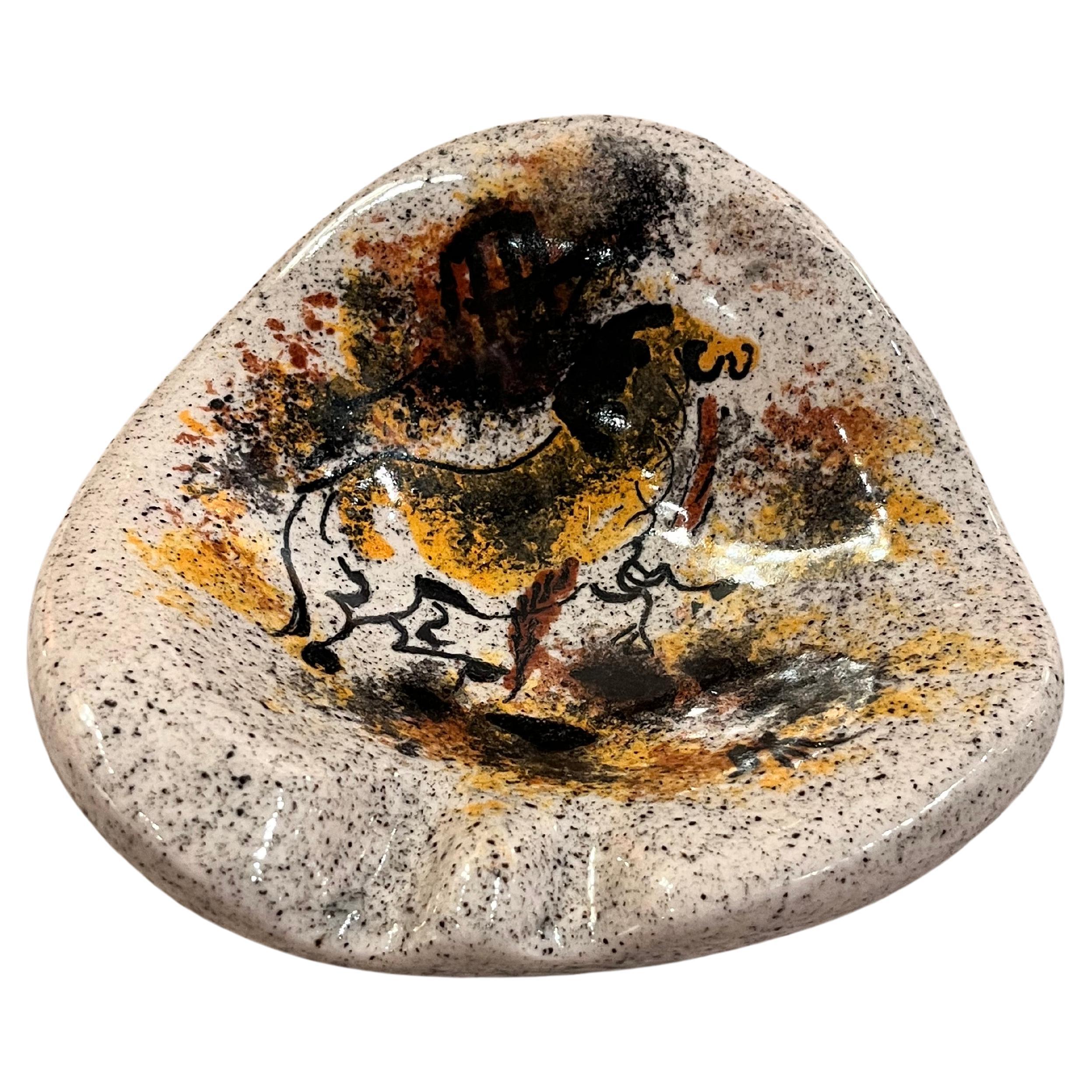 Hand-painted ceramic ashtray by Édouard Cazaux, France 1970