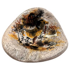 Cenicero de cerámica pintado a mano por Édouard Cazaux, Francia 1970