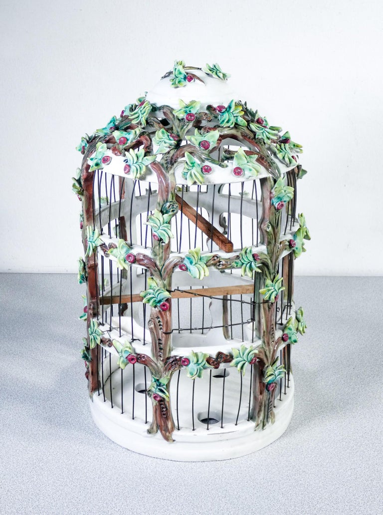 Hand Painted Ceramic Aviary, Italian Manufacture, Early Twentieth ... - Hand-Painted Bird Aviary Decoration