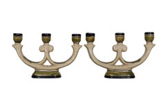 Hand Painted Ceramic Candelabras - a Pair