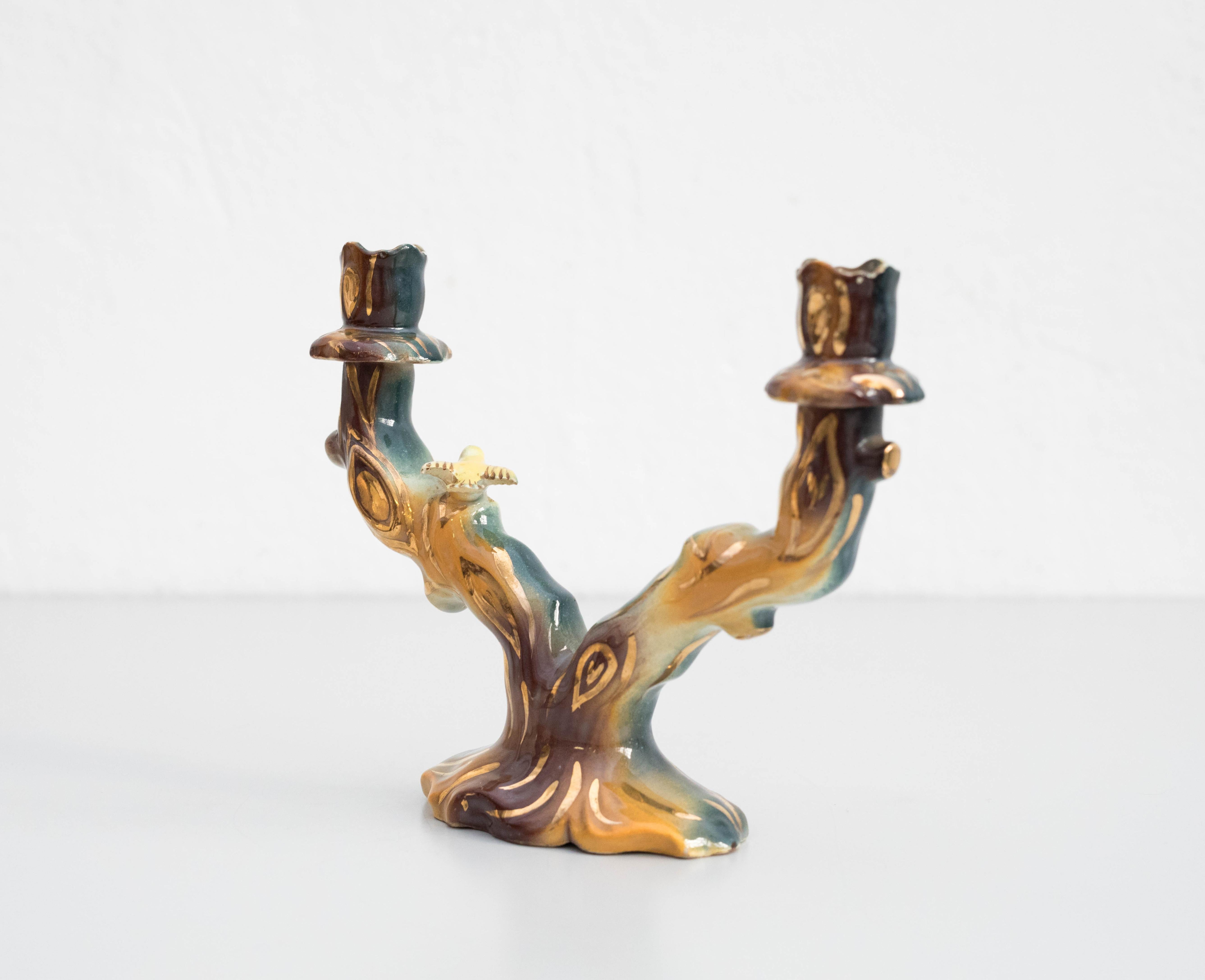 Mid-Century moderno Portacandele in ceramica dipinto a mano, 1940 circa