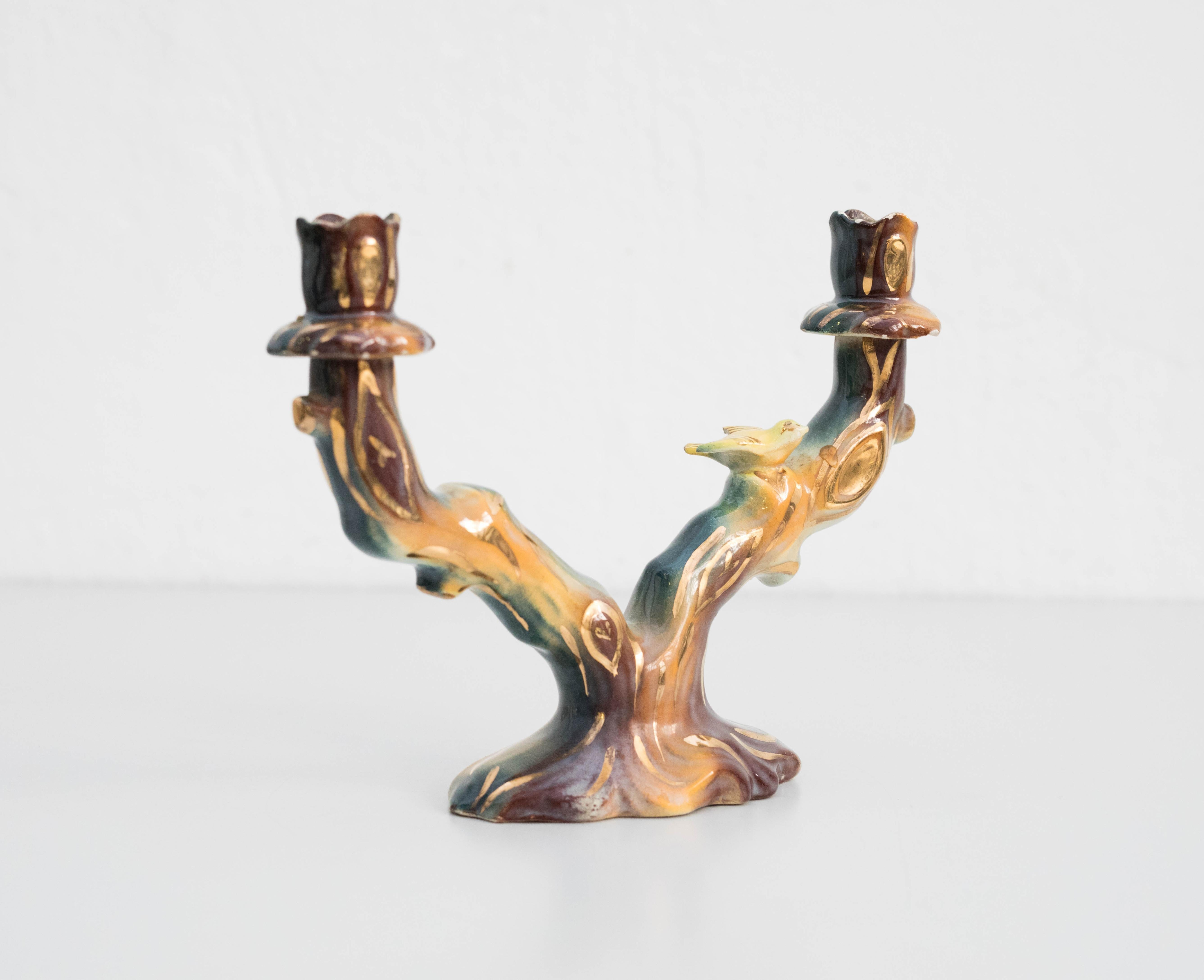 Spagnolo Portacandele in ceramica dipinto a mano, 1940 circa