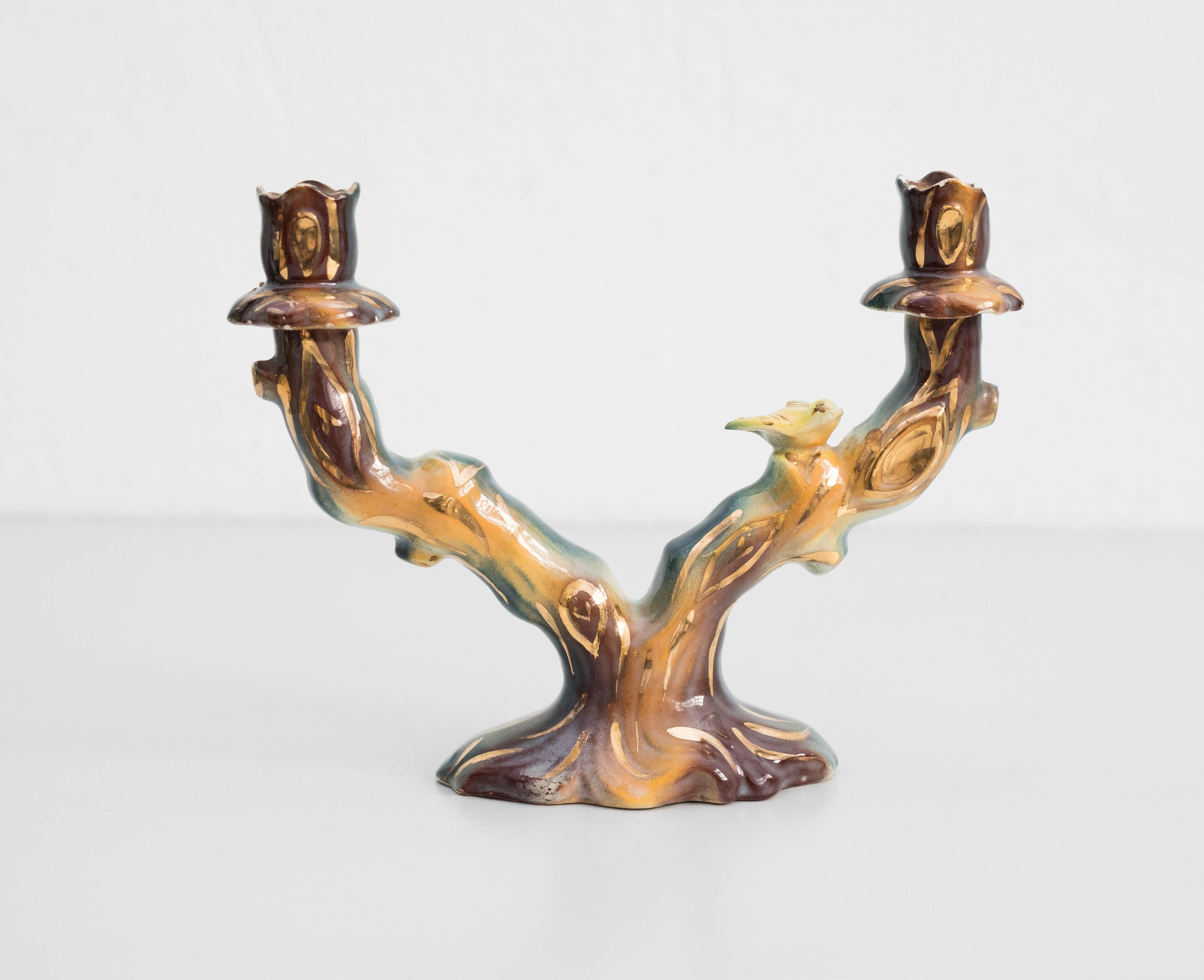 Portacandele in ceramica dipinto a mano, 1940 circa In condizioni buone a Barcelona, ES