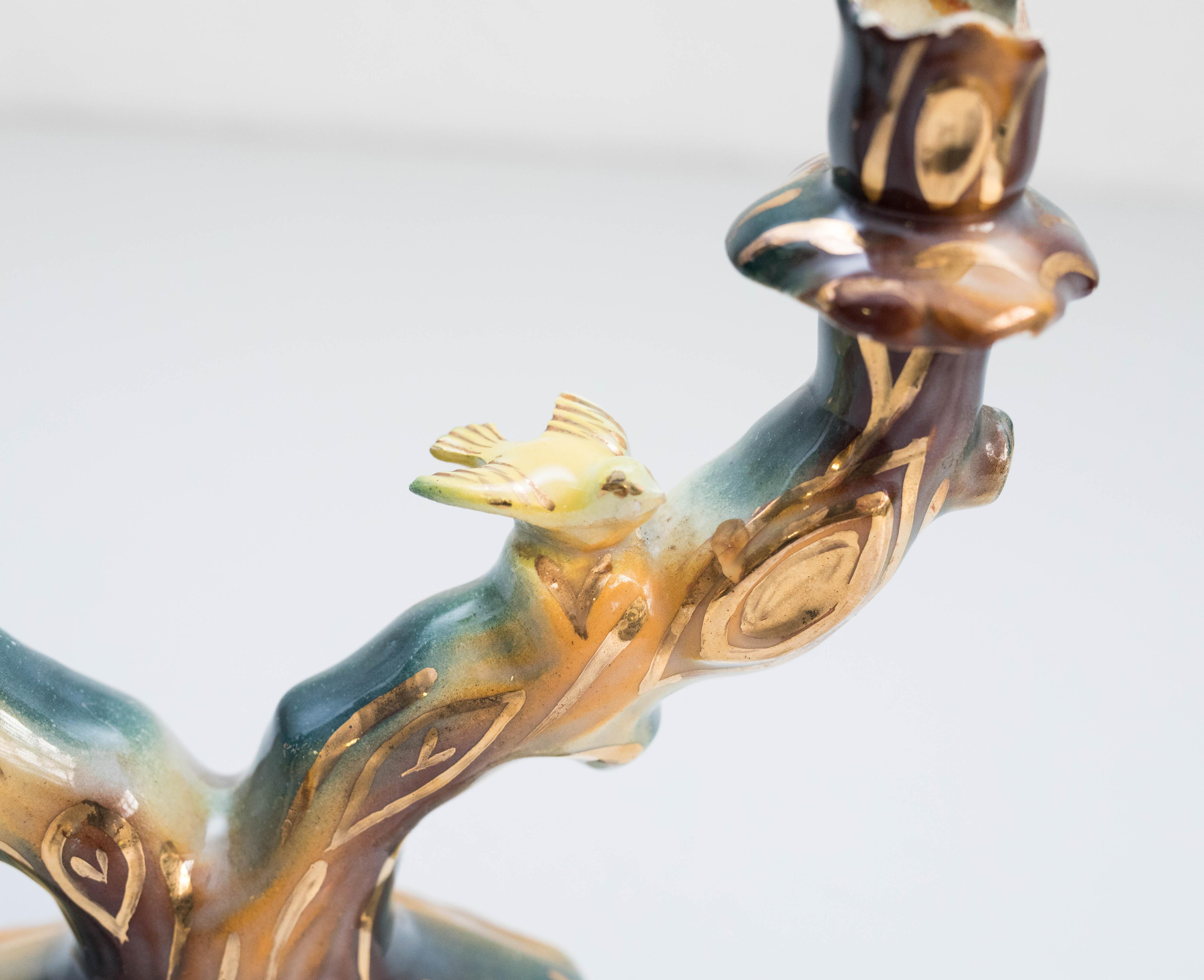 Metà XX secolo Portacandele in ceramica dipinto a mano, 1940 circa