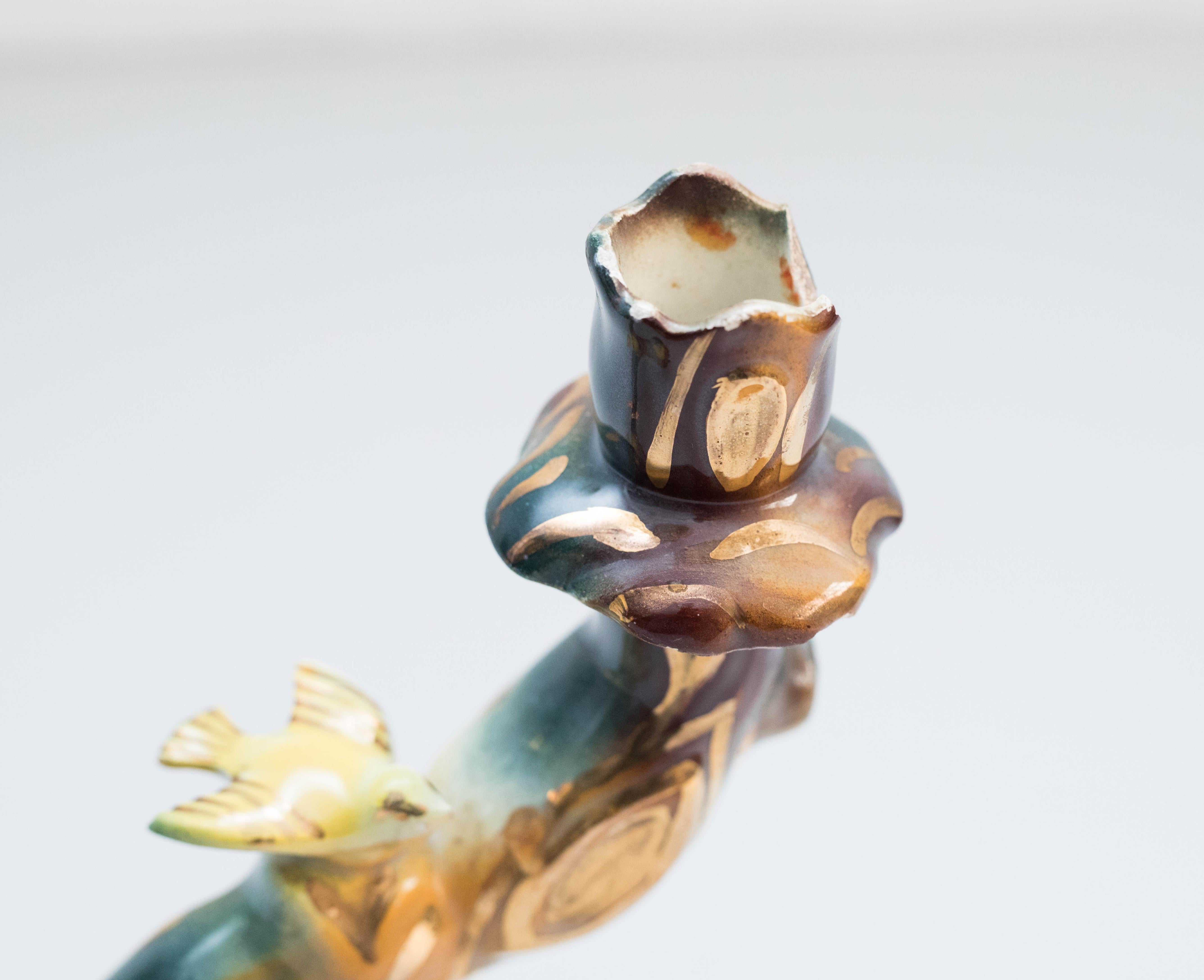 Portacandele in ceramica dipinto a mano, 1940 circa 1
