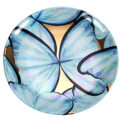 Charger Plate Blue Butterflies Gold Luster Hand-Painted Italian Ceramic