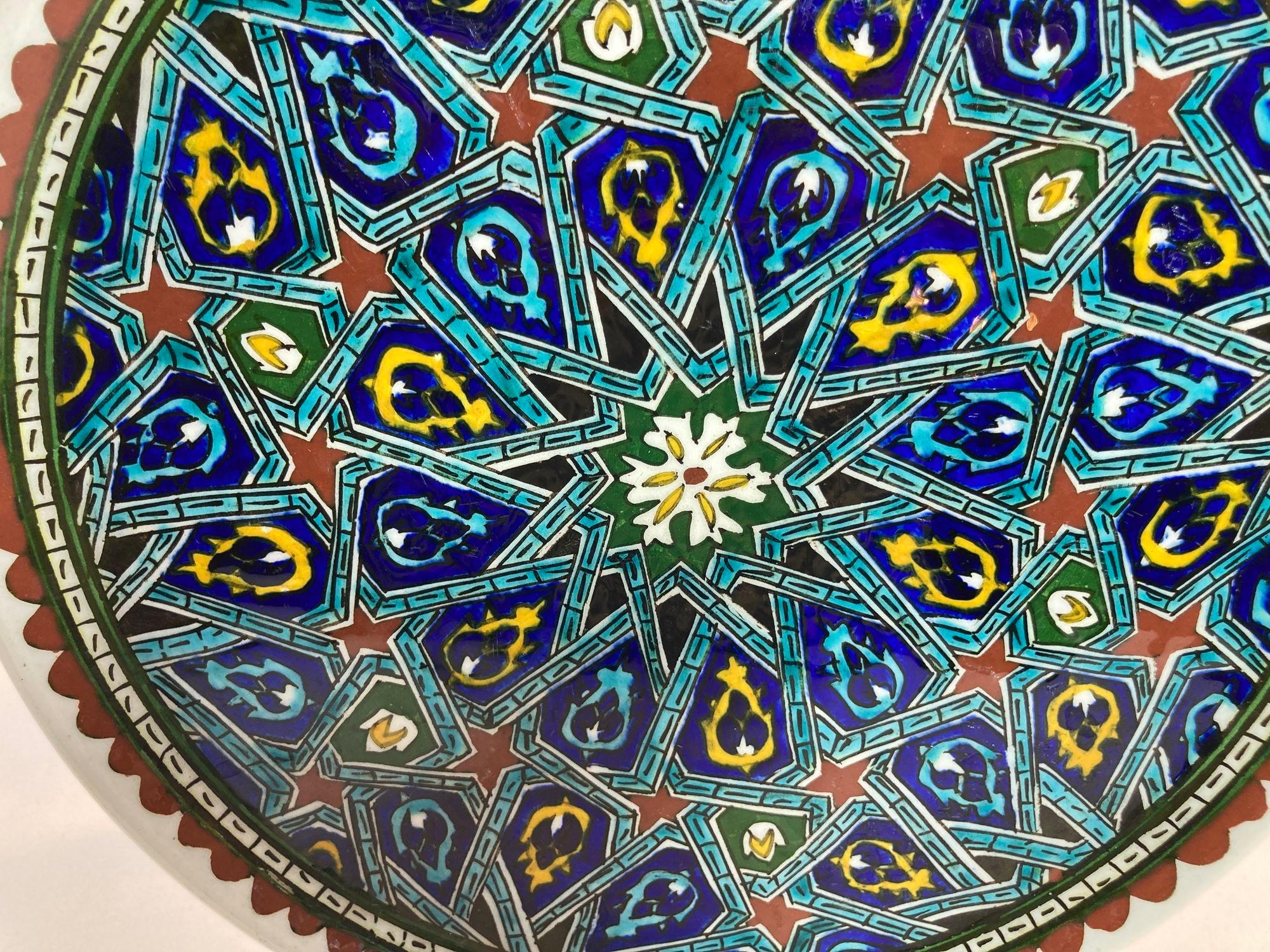 Plato Morisco Decorativo de Cerámica Pintado a Mano Años 50 Turco en venta