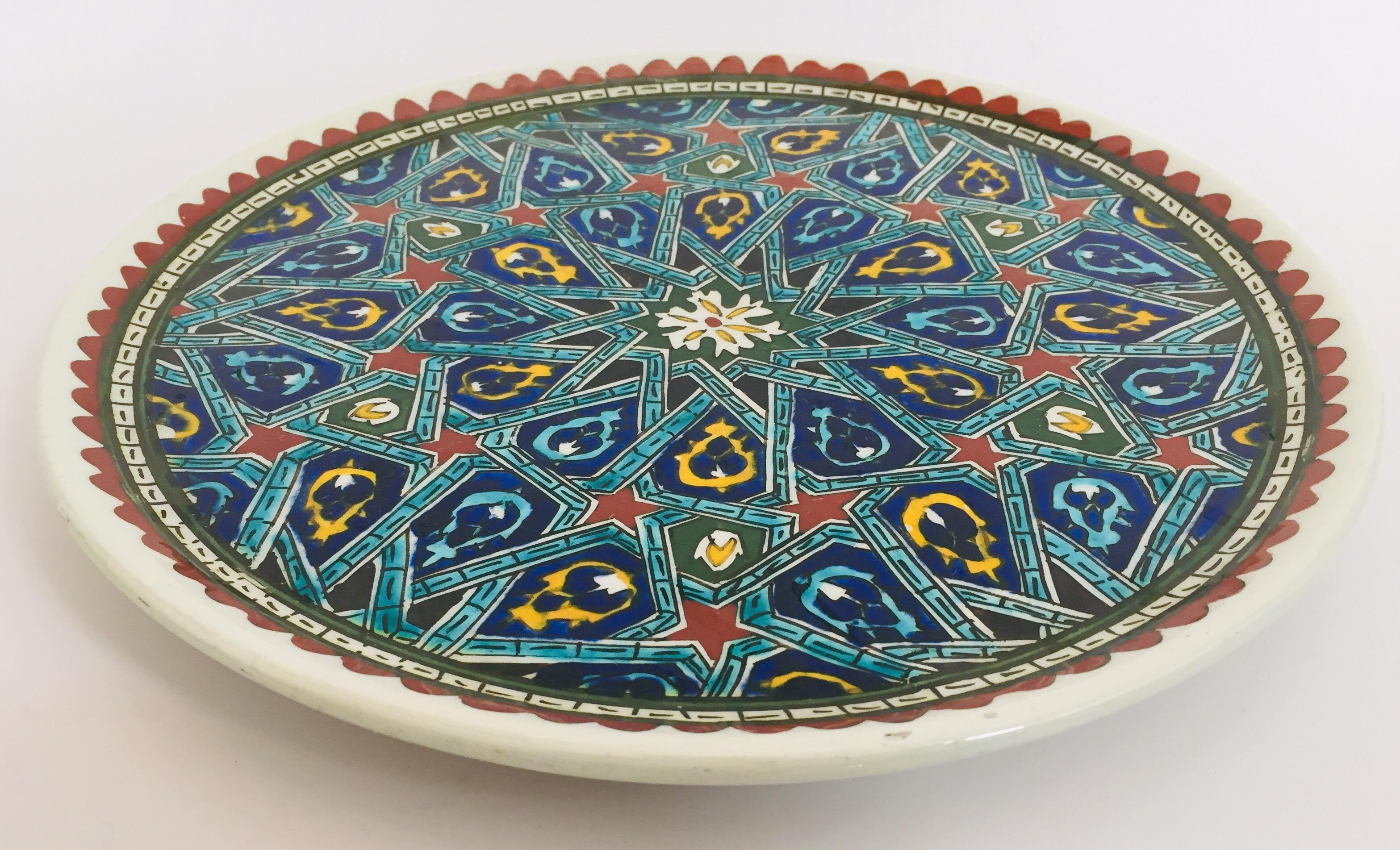 20th Century Hand Painted Ceramic Decorative Moorish Plate For Sale