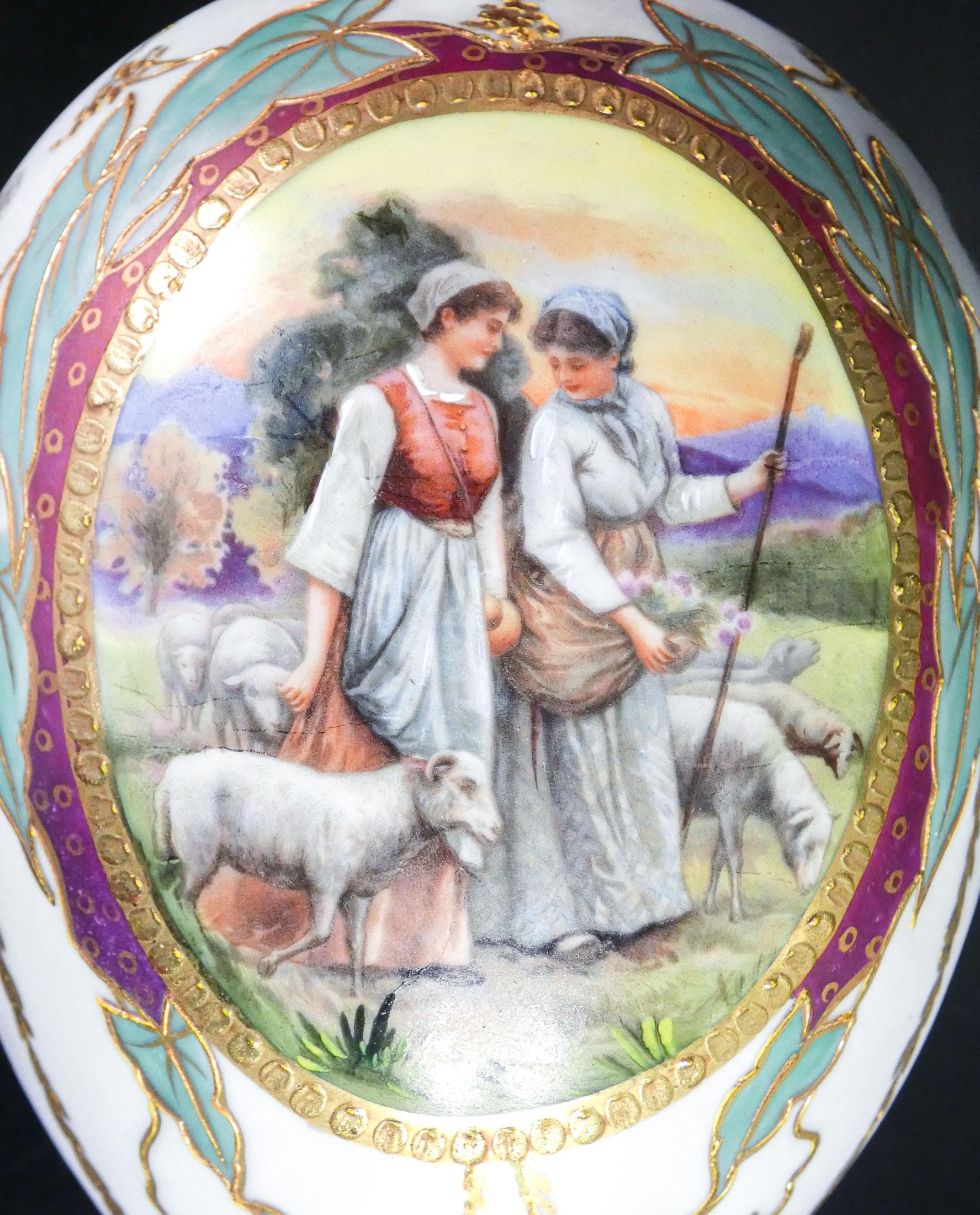 French Hand-Painted Ceramic Egg-Shaped Box by Sevres, France, Mid-Twentieth Century For Sale