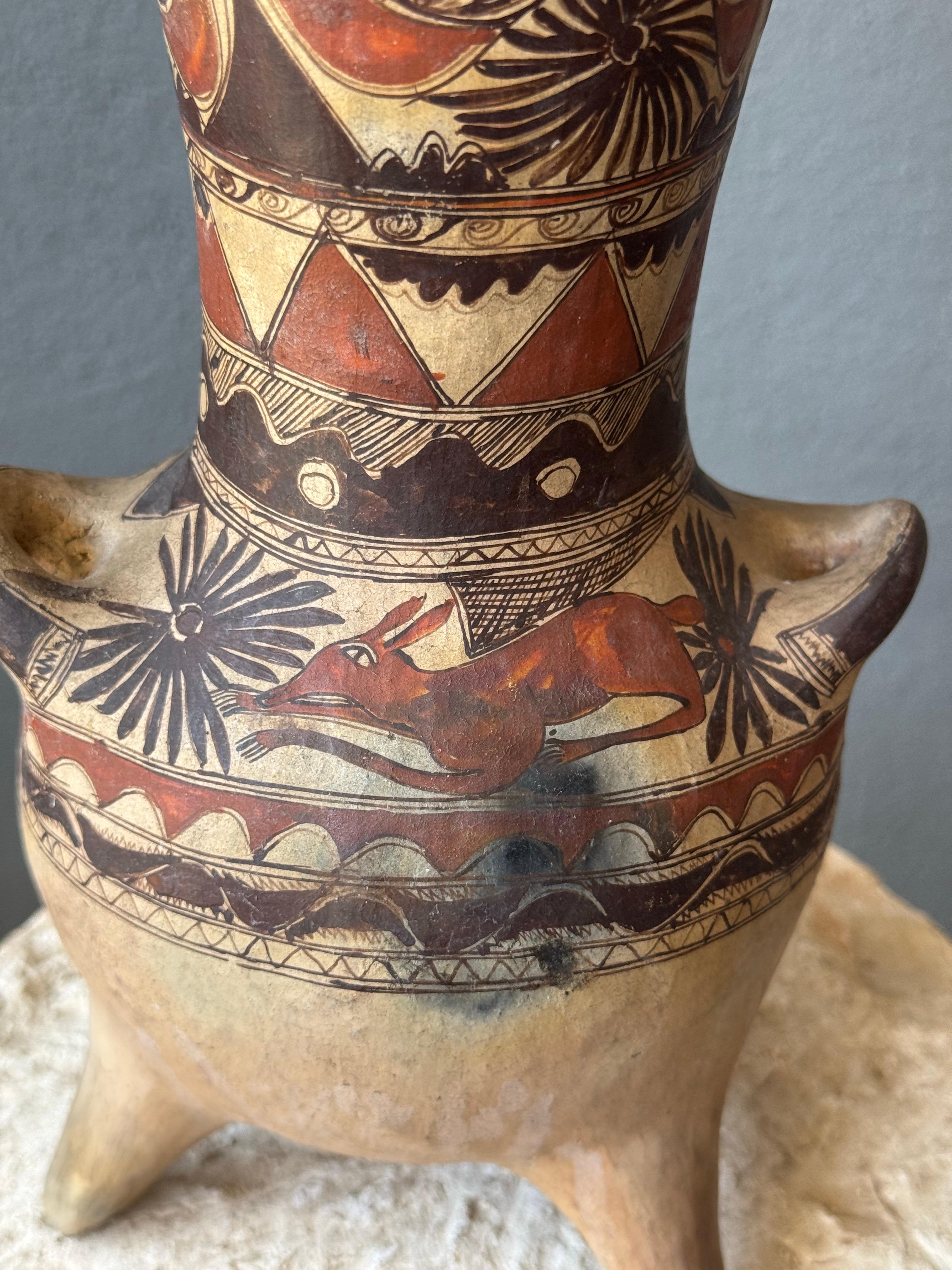 Hand painted ceramic flower pot from San Agustin Oapan, Guerrero, Mexico. Circa 1980´s. Strong folk art piece hand painted with good detail.