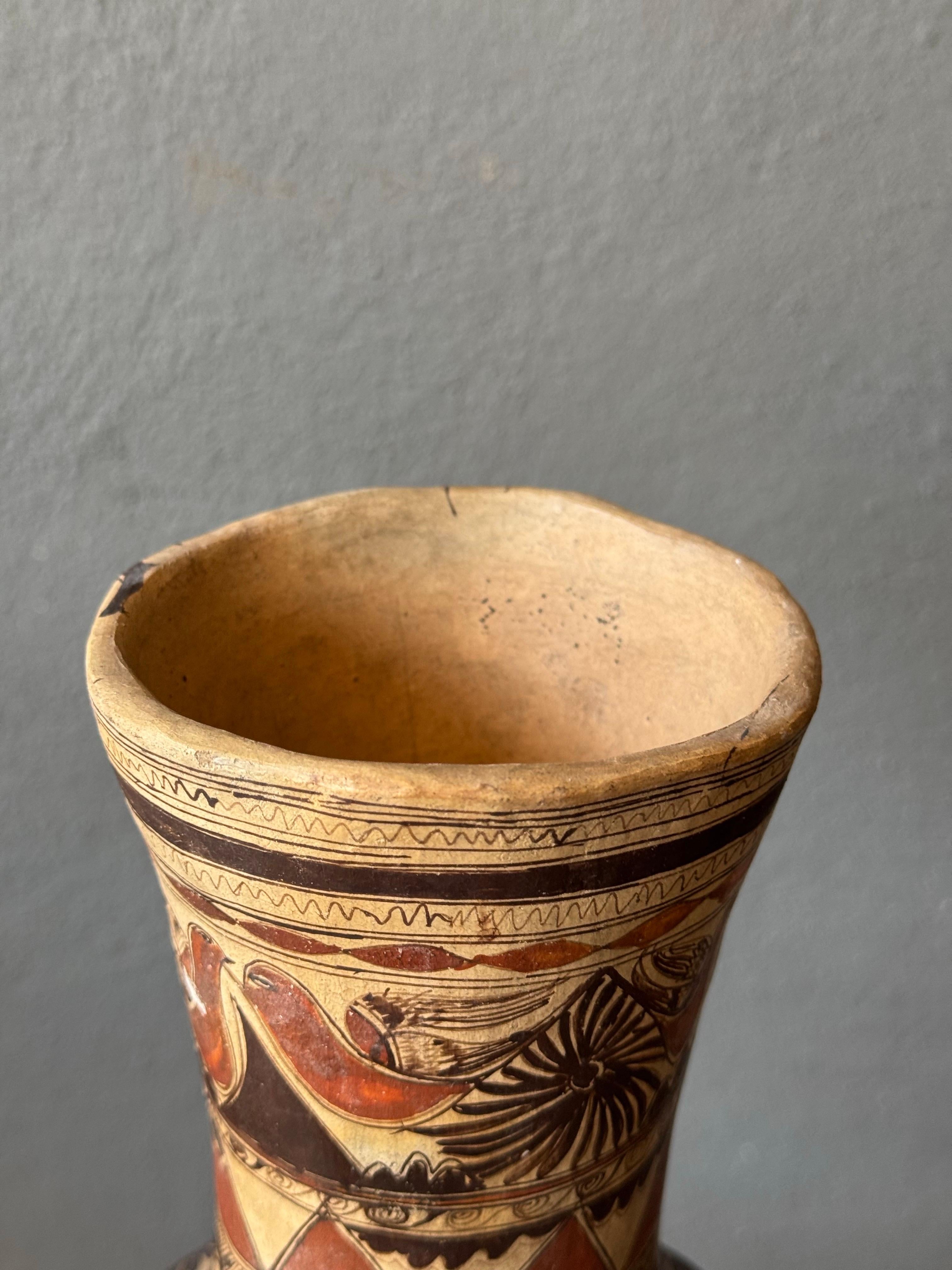 Folk Art Hand Painted Ceramic Flower Pot From Mexico For Sale