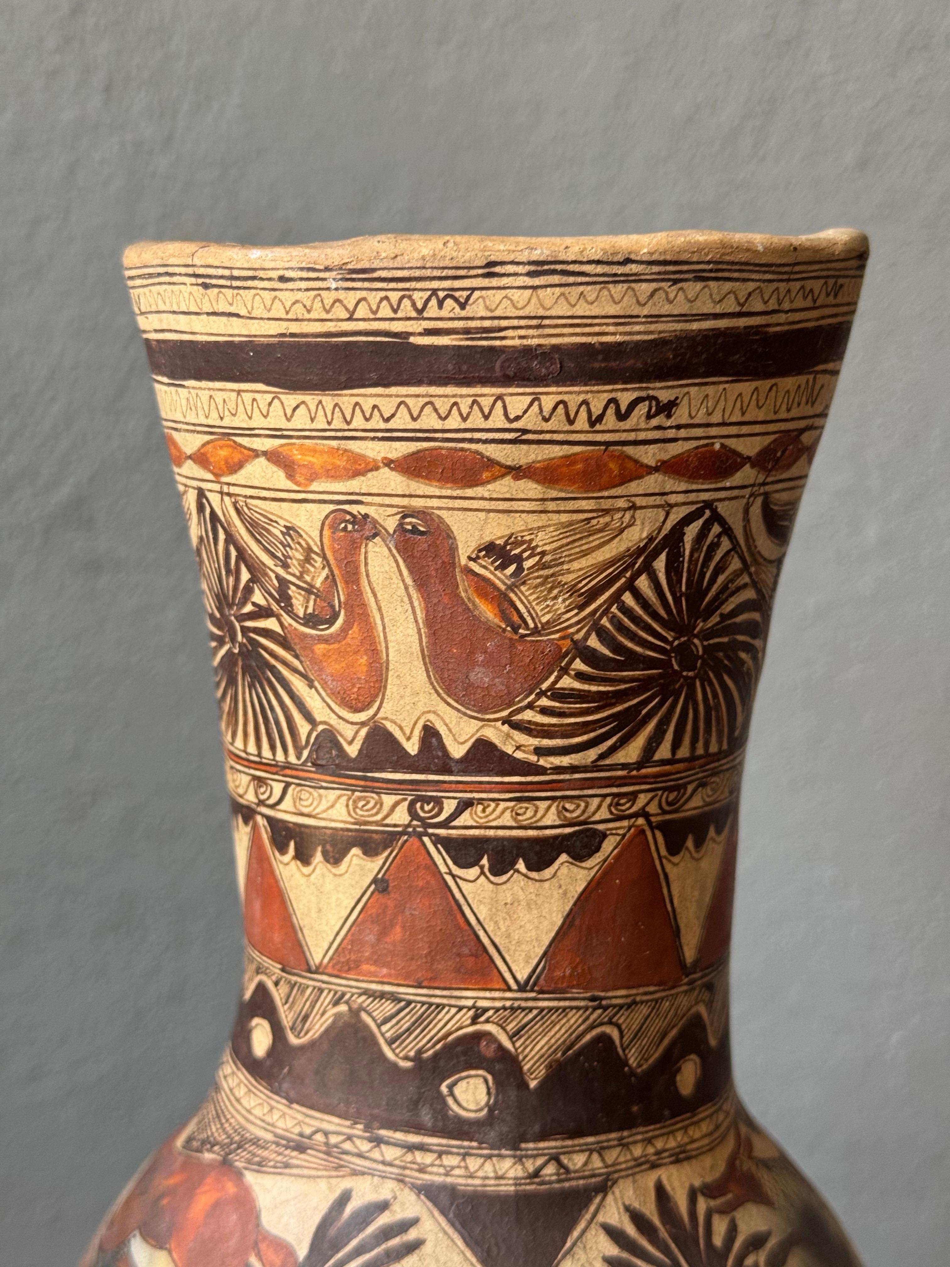 Late 20th Century Hand Painted Ceramic Flower Pot From Mexico For Sale